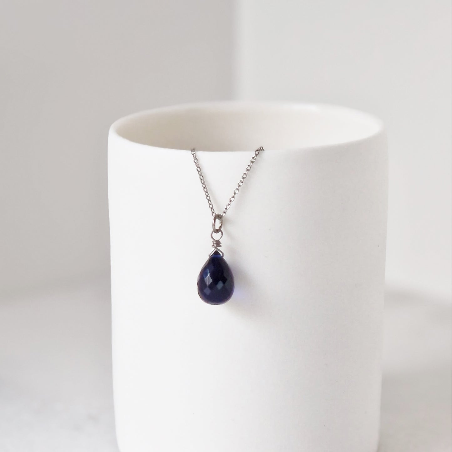 Titanium Necklace with Kyanite Blue Quartz Teardrop