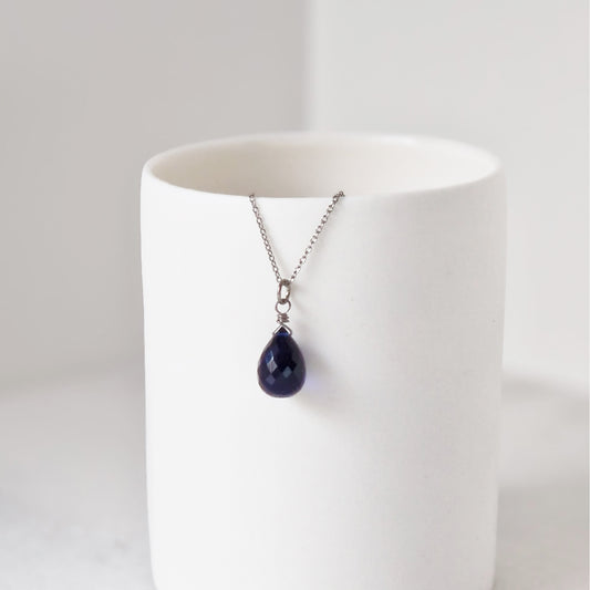 Titanium Necklace with Kyanite Blue Quartz Teardrop