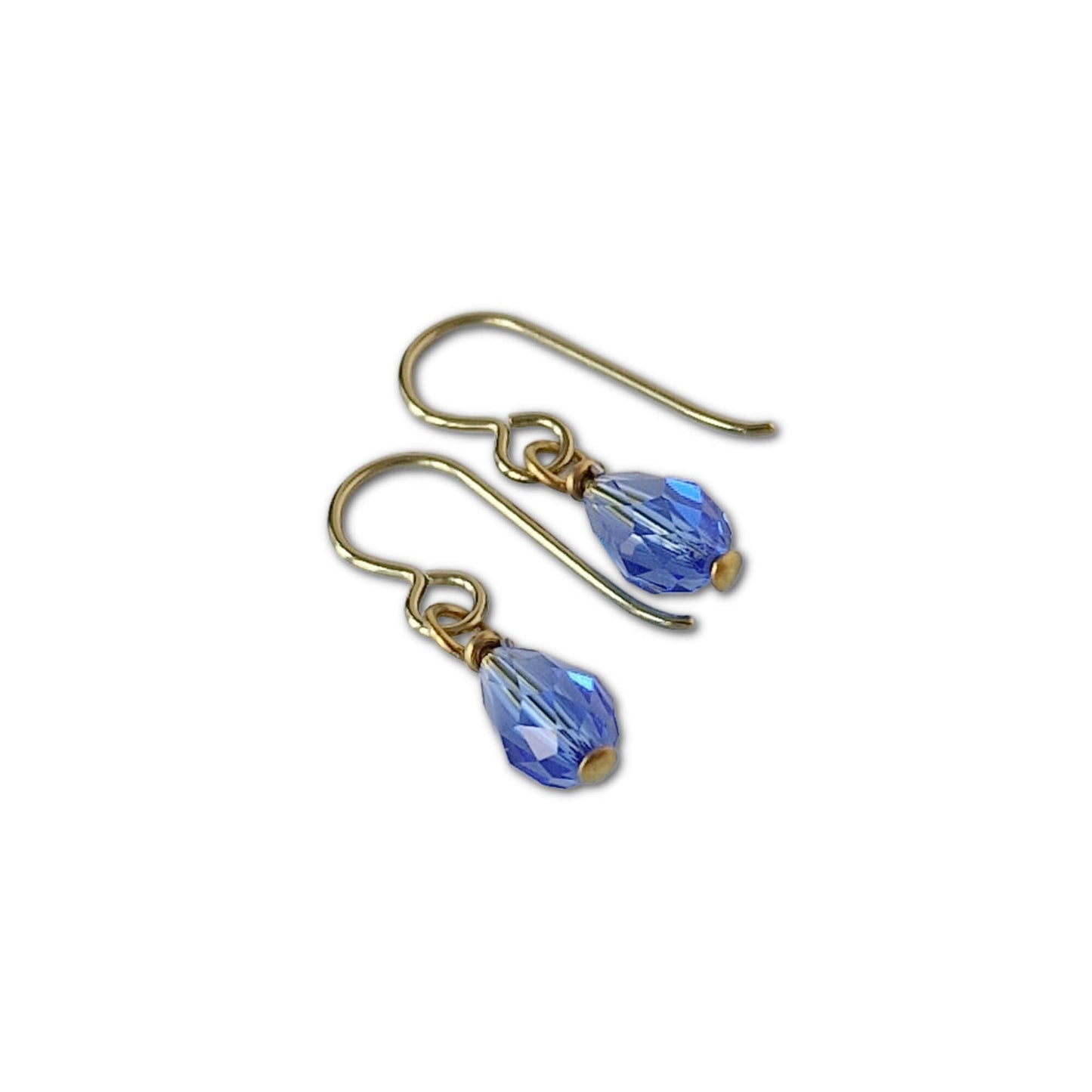 Hypoallergenic Gold Niobium Earrings with Sapphire Blue Crystal Droplets