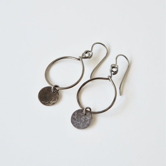 Titanium Earrings Open Circle with Tiny Disc