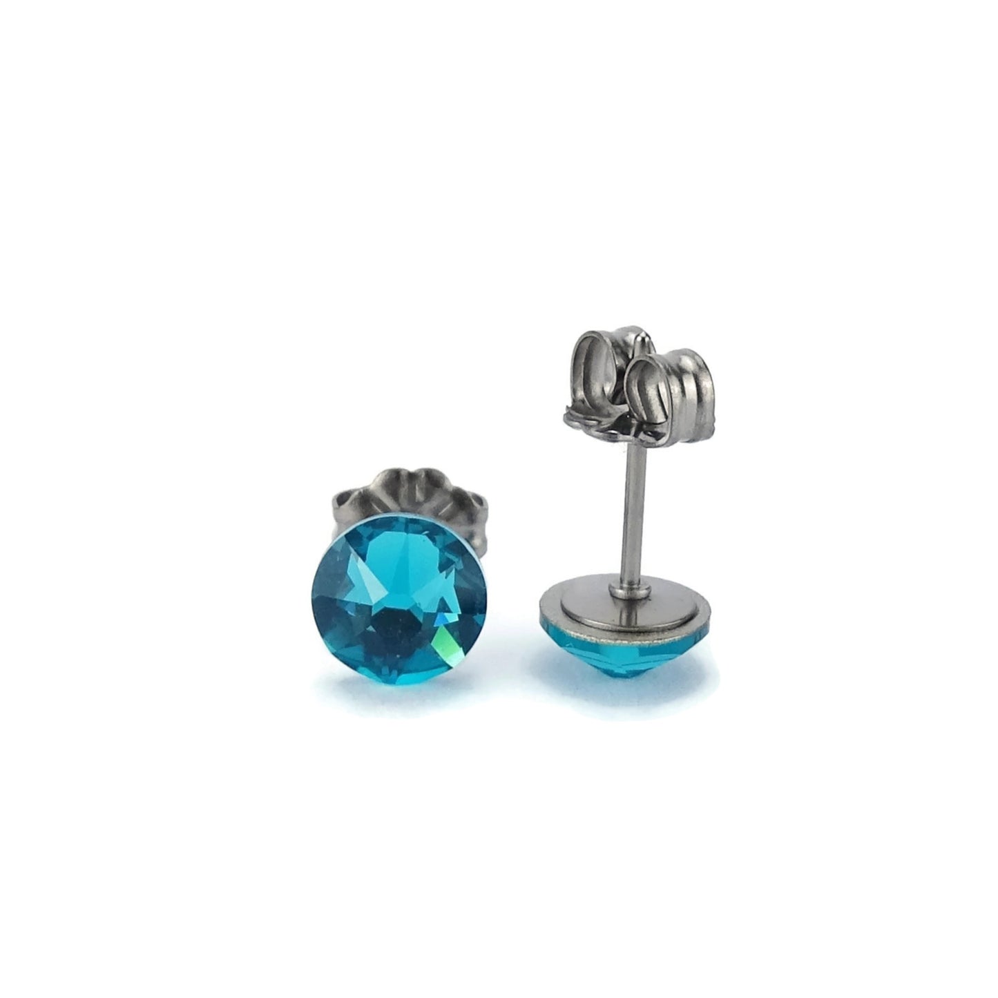 Blue Zircon Titanium Stud Earrings