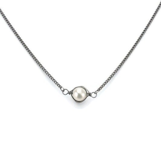 Titanium Wrapped Pearl Necklace, Ivory Freshwater Pearl on a Titanium Necklace for Sensitive Skin, Hypoallergenic Nickel Free Necklace