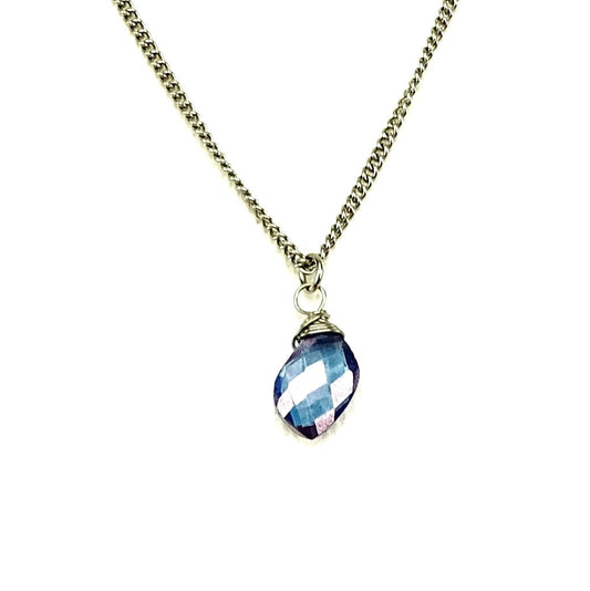 Pure Titanium Necklace Blue Quartz Gemstone Wire Wrapped on Niobium Hypoallergenic Necklace Mystic Silver Tanzanite Blue Quartz Stone