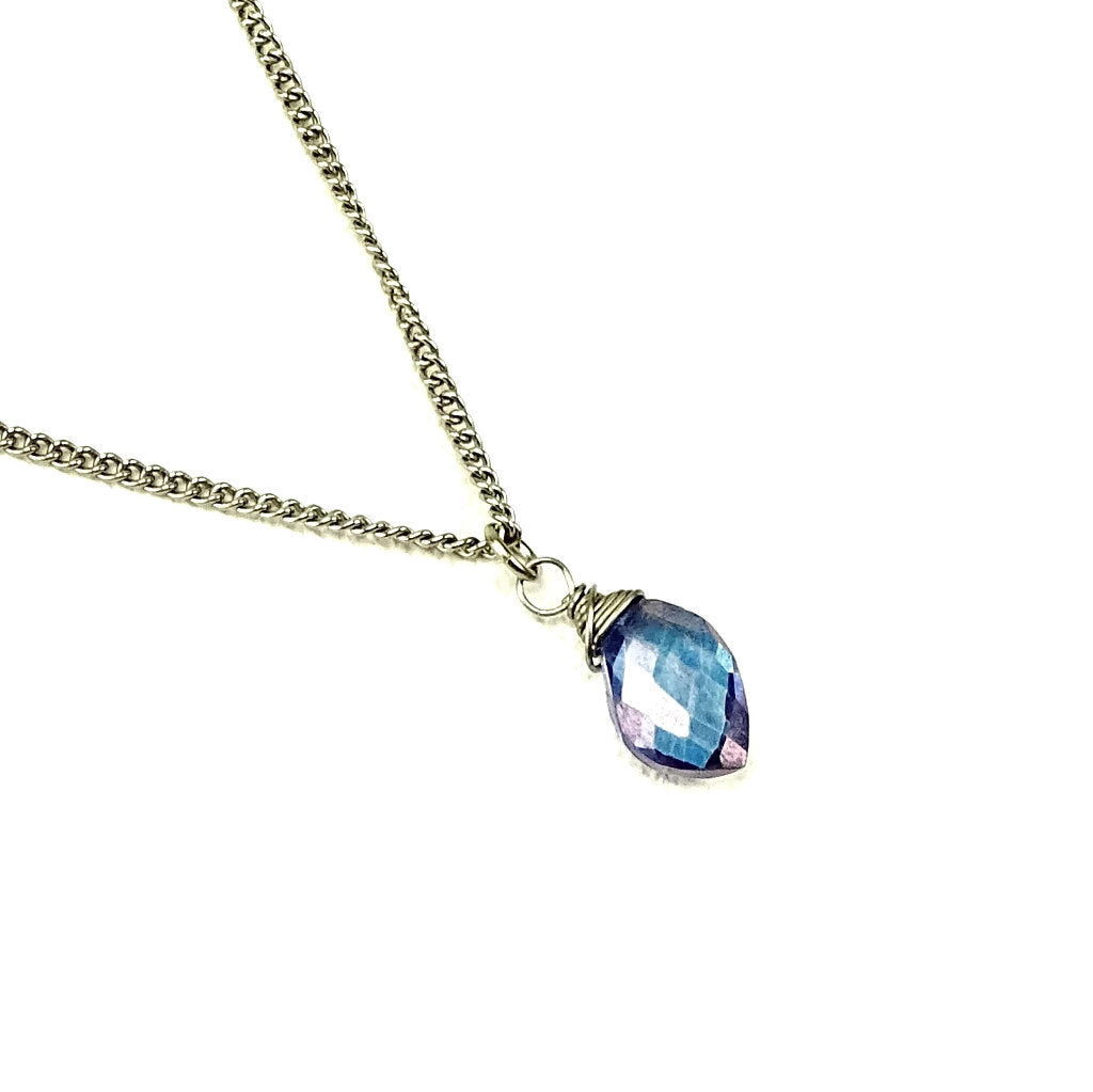 Pure Titanium Necklace Blue Quartz Gemstone Wire Wrapped on Niobium Hypoallergenic Necklace Mystic Silver Tanzanite Blue Quartz Stone