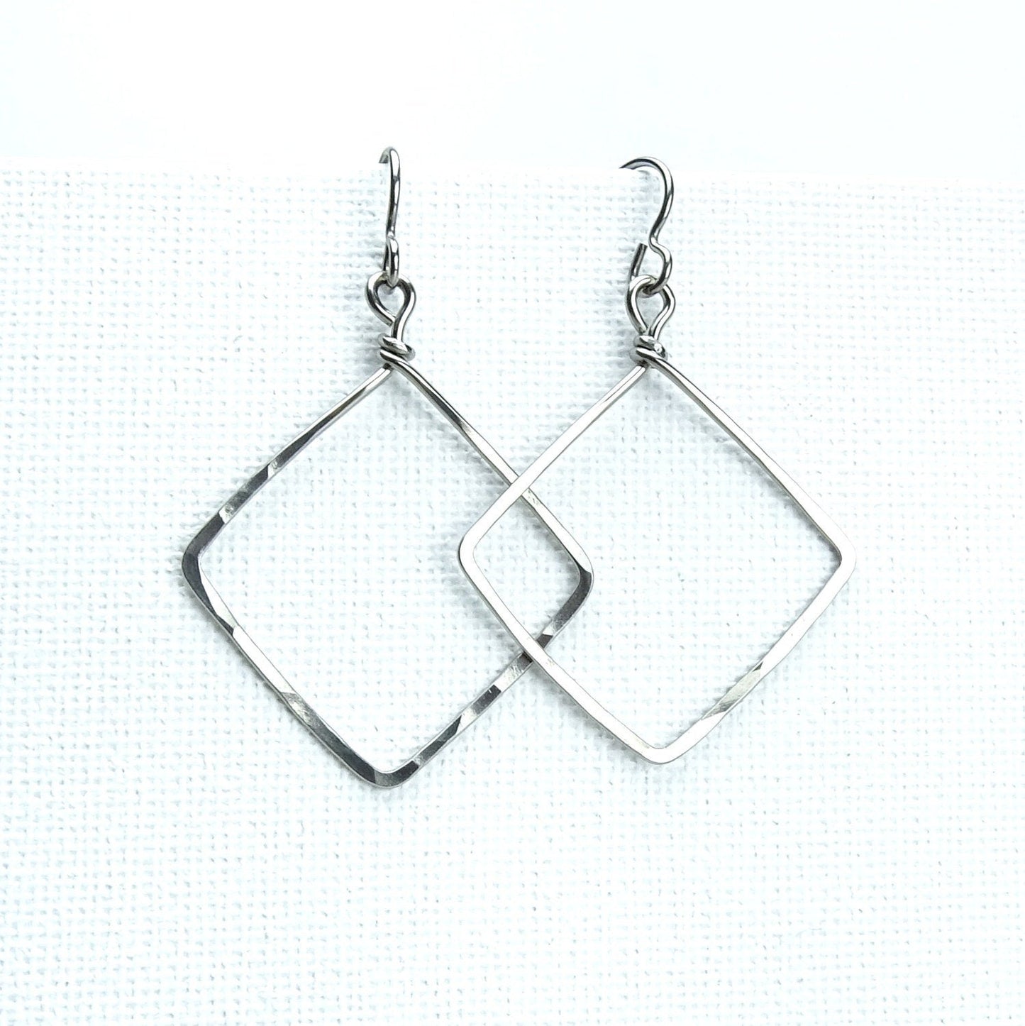 Niobium Square Earrings, Hammered Niobium Diamond Shaped Hypoallergenic Earrings for Sensitive Ears, Niobium or Titanium Earrings