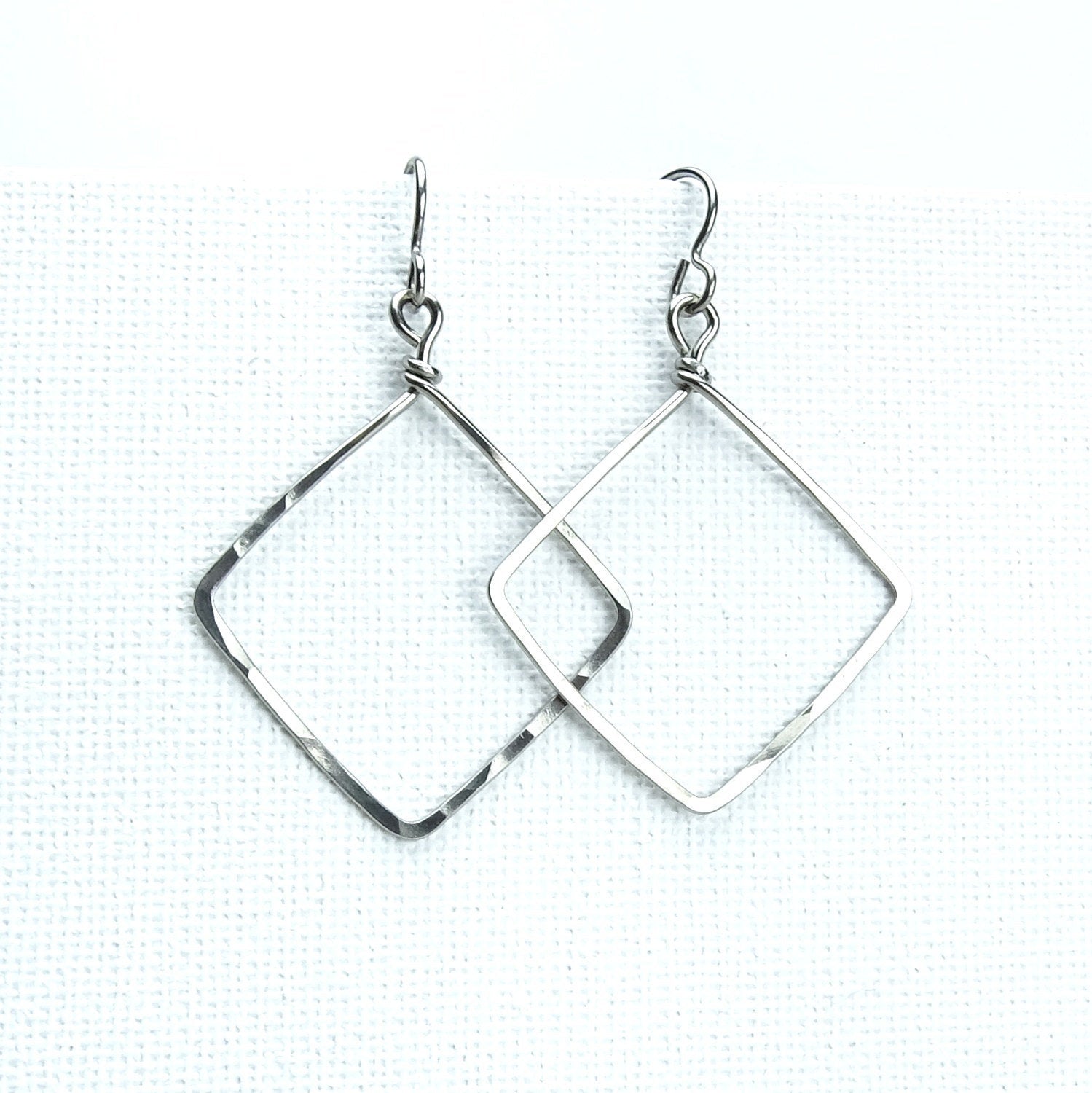 Niobium Square Earrings, Hammered Niobium Diamond Shaped Hypoallergenic Earrings for Sensitive Ears, Niobium or Titanium Earrings