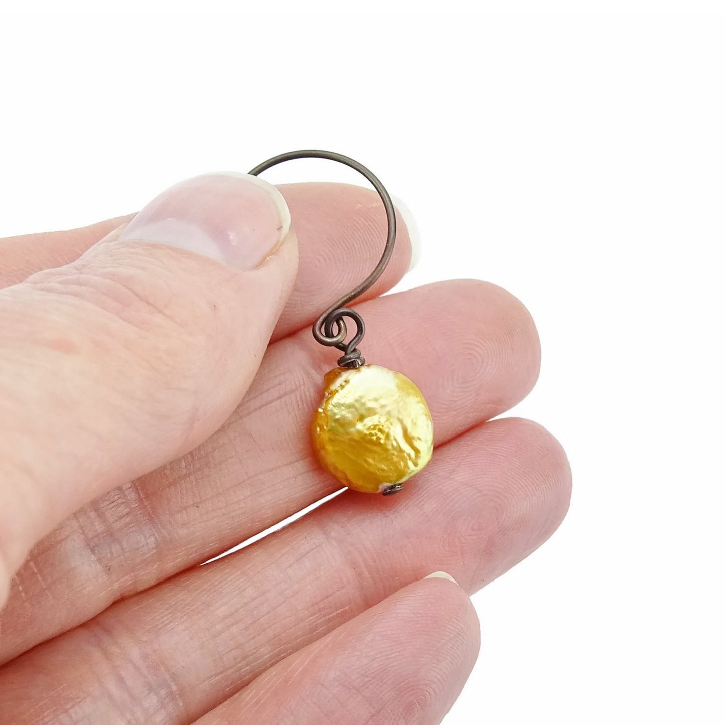 Gold Coin Pearls Niobium Earrings, Hypoallergenic Nickel Free Earrings for Sensitive Ears, Freshwater Pearl, Bronze Brown Niobium Jewelry