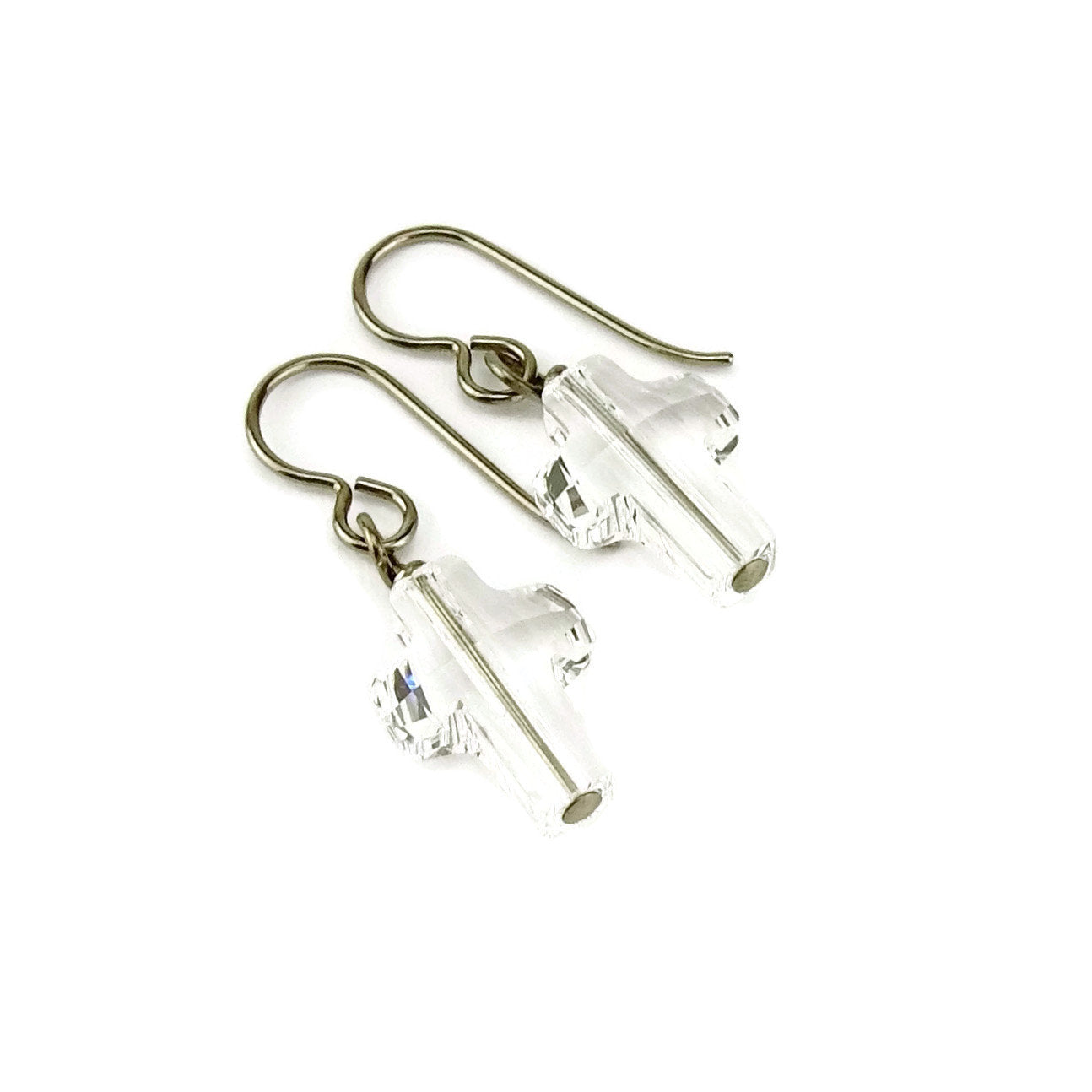 Clear Crystal Cross Titanium Earrings, Swarovski Crystal Cross Earrings for Sensitive Ears on Nickel Free Niobium or Titanium Earwires,