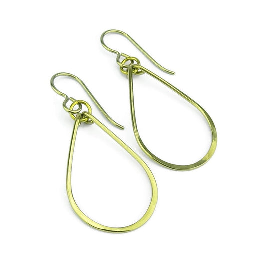 Niobium Earrings Gold Teardrop, Yellow Gold Colored Niobium Hoop Earrings, No Nickel Earrings, Hypoallergenic Niobium Jewellery