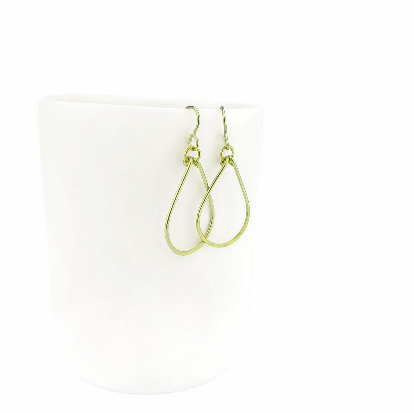 Niobium Earrings Gold Teardrop, Yellow Gold Colored Niobium Hoop Earrings, No Nickel Earrings, Hypoallergenic Niobium Jewellery