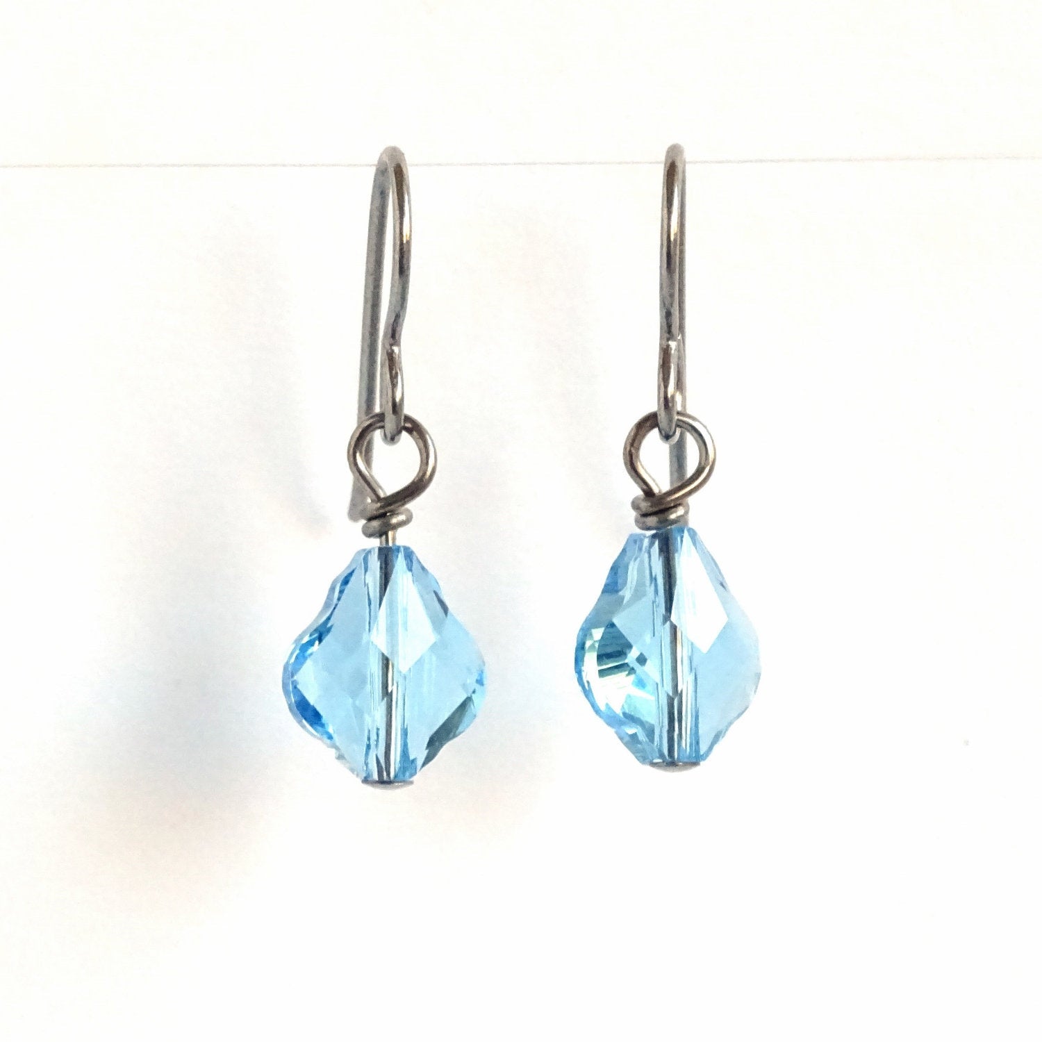 Aquamarine Baroque Crystal Titanium Earrings, Light Blue Hypoallergenic Nickel Free Niobium Earrings for Sensitive Ears