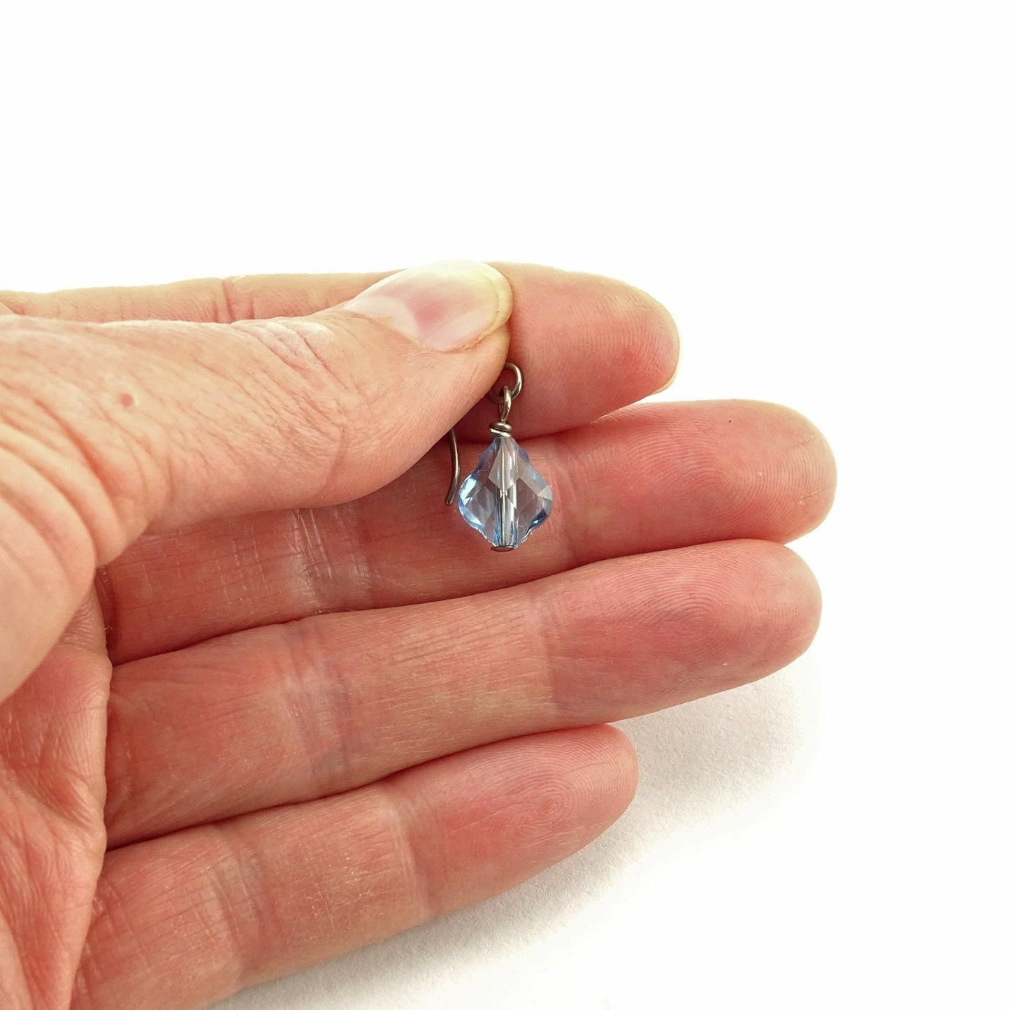 Aquamarine Baroque Crystal Titanium Earrings, Light Blue Hypoallergenic Nickel Free Niobium Earrings for Sensitive Ears