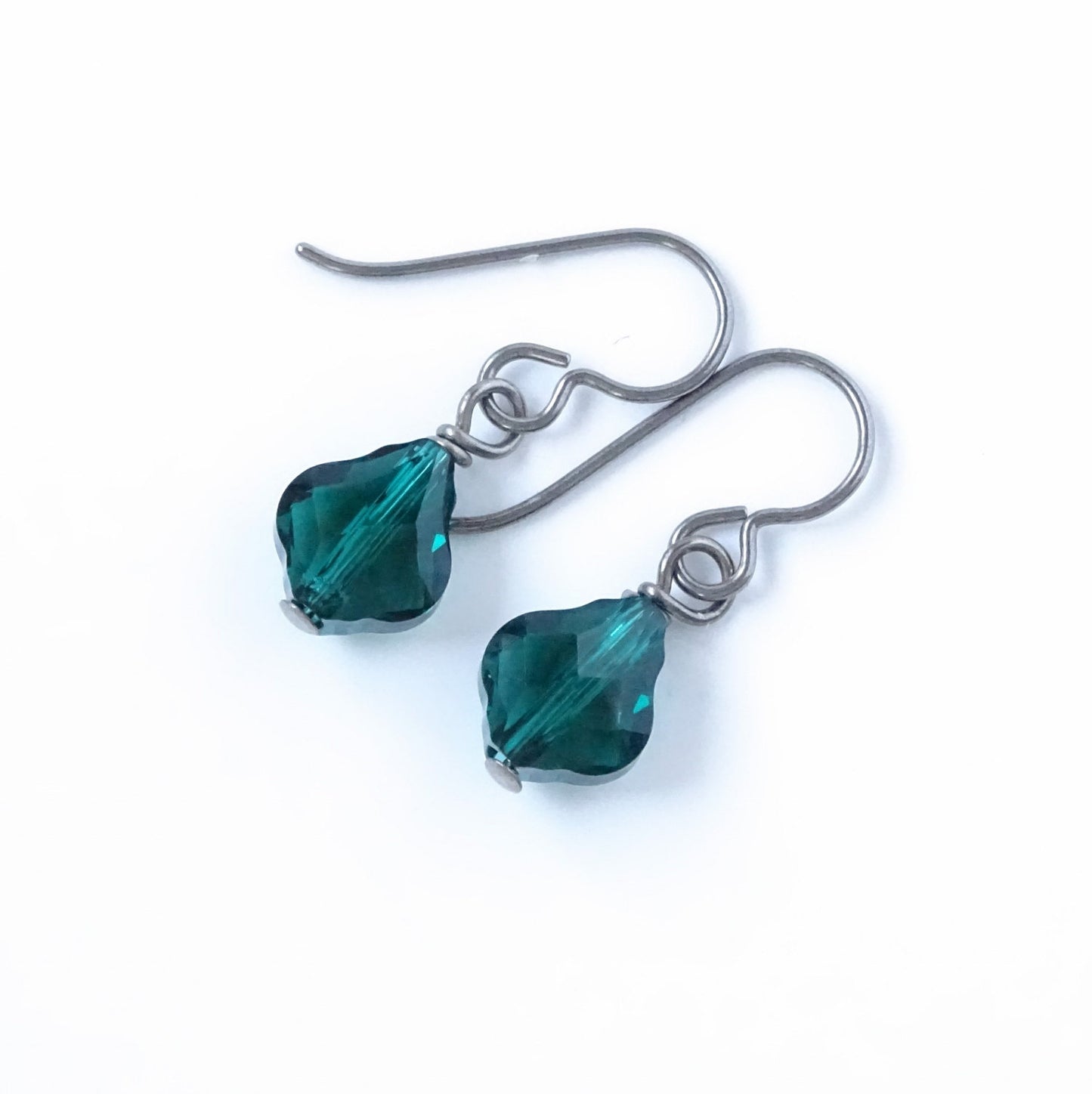 Emerald Green Baroque Crystal Titanium Earrings, Swarovski Crystal, Hypoallergenic Nickel Free Niobium Earrings for Sensitive Ears