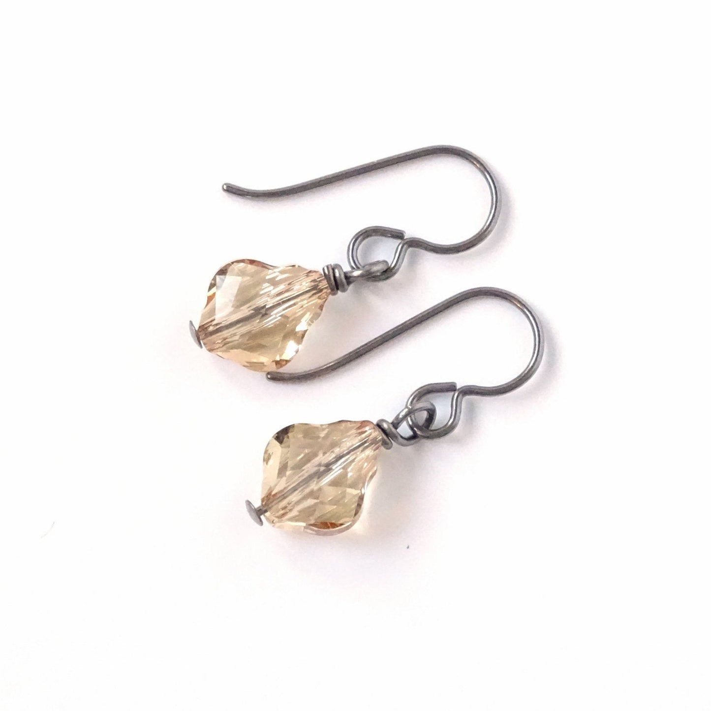 Golden Shadow Baroque Crystal Titanium Earrings, Champagne Swarovski Crystal, Hypoallergenic Nickel Free Niobium Earrings for Sensitive Ears