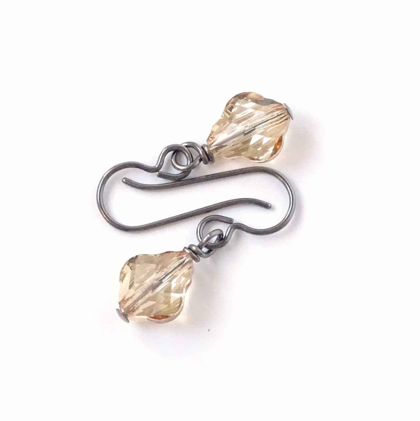 Golden Shadow Baroque Crystal Titanium Earrings, Champagne Swarovski Crystal, Hypoallergenic Nickel Free Niobium Earrings for Sensitive Ears