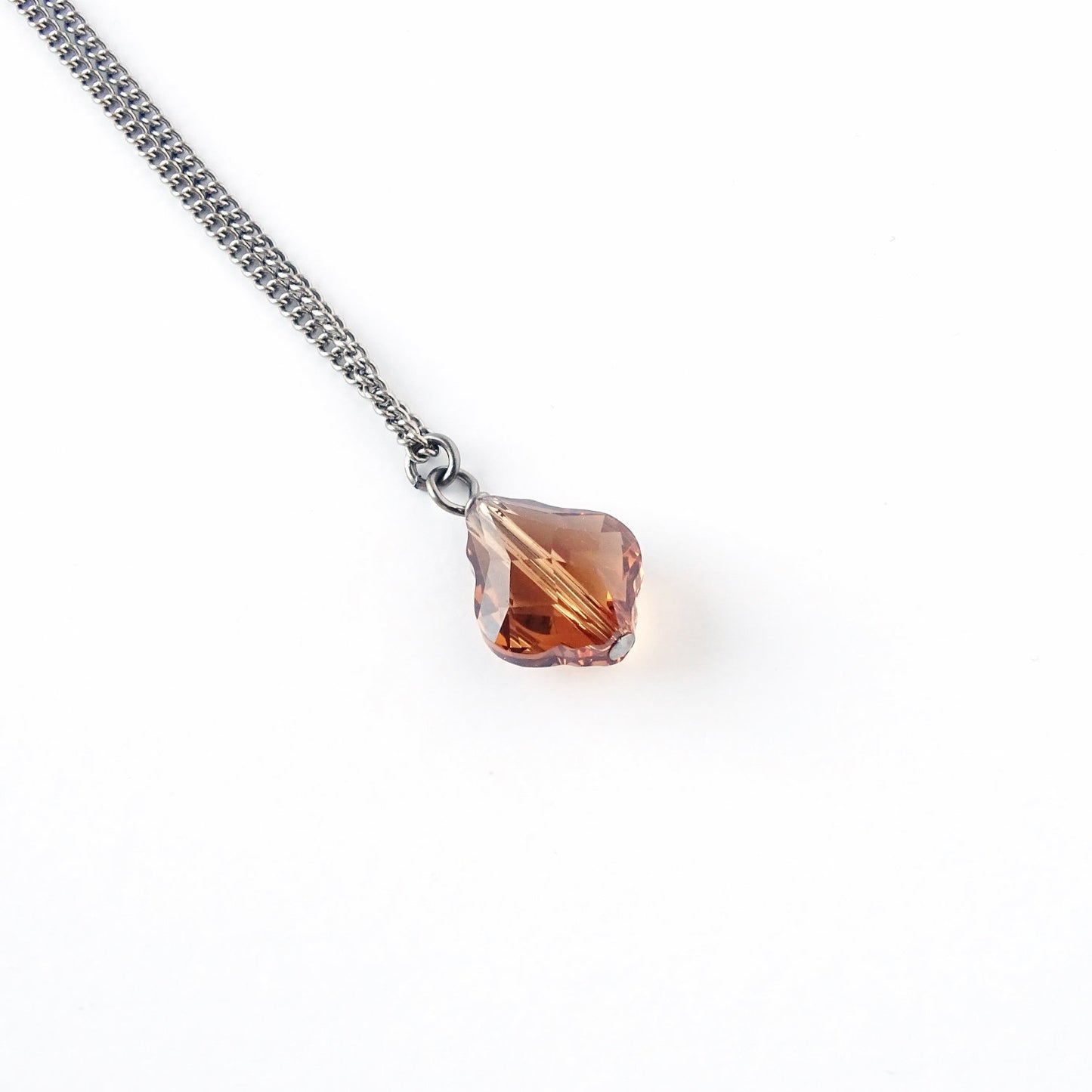 Topaz Baroque Crystal Titanium Necklace, Nickel Free Necklace For Sensitive Skin, Light Smoked Topaz Swarovski Crystal Pure Titanium Jewelry