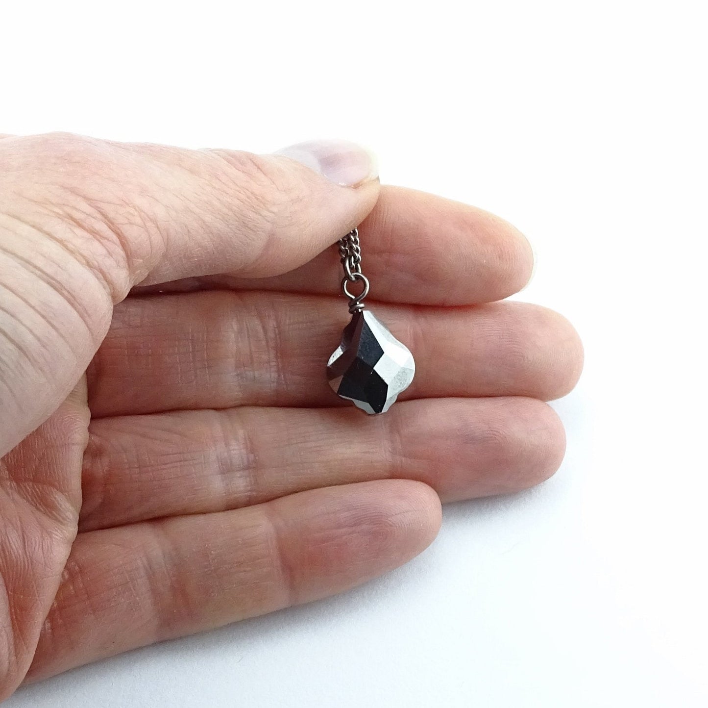 Silver Night Baroque Swarovski Crystal Titanium Necklace, Pure Titanium Chain Necklace For Sensitive Skin Hypoallergenic Nickel Free Niobium