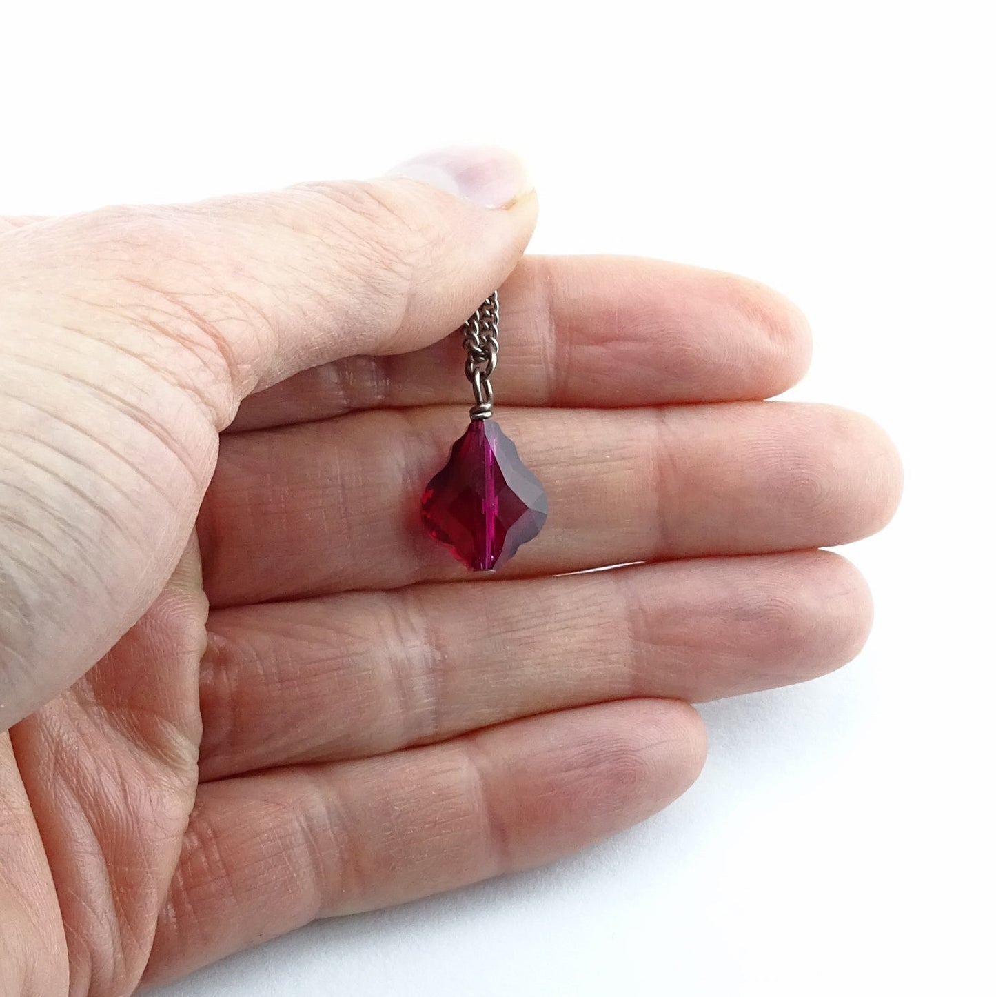 Ruby Baroque Crystal Titanium Necklace, Nickel Free Necklace For Sensitive Skin, Ruby Red Pink Swarovski Crystal, Pure Titanium Jewelry