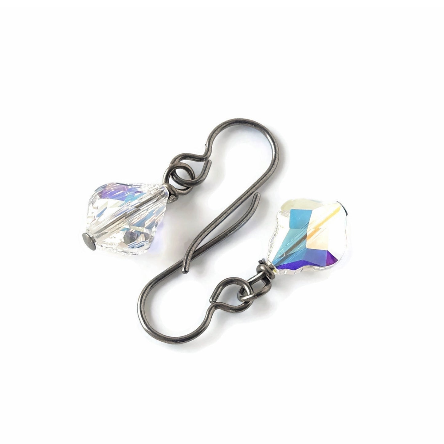 Baroque Crystal Aurora Borealis Titanium Earrings, Clear AB Swarovski Crystal Hypoallergenic Nickel Free Niobium Sensitive Ears Earrings
