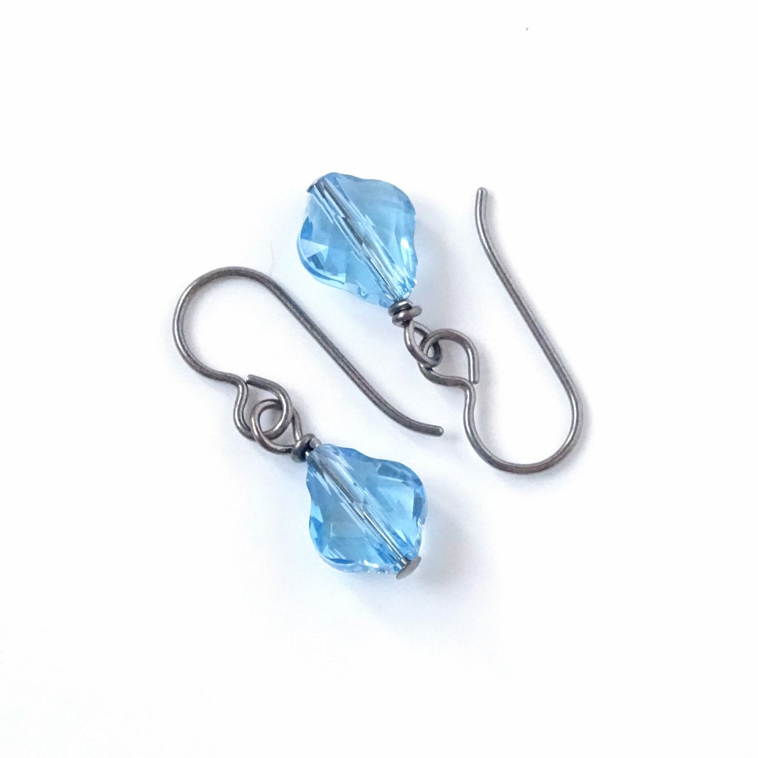 Aquamarine Baroque Crystal Titanium Earrings, Light Blue Hypoallergenic Nickel Free Niobium Earrings for Sensitive Ears