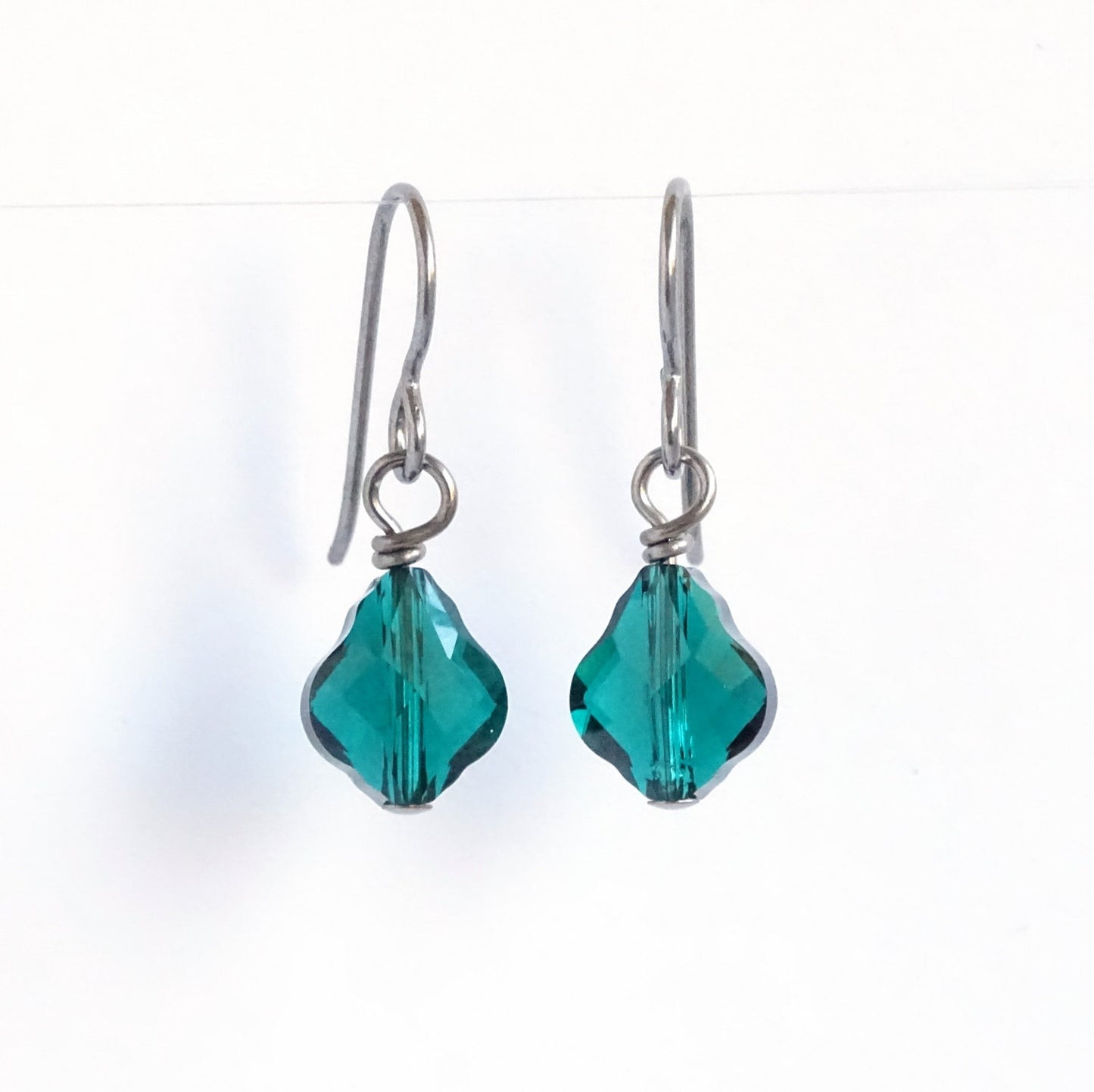Emerald Green Baroque Crystal Titanium Earrings, Swarovski Crystal, Hypoallergenic Nickel Free Niobium Earrings for Sensitive Ears
