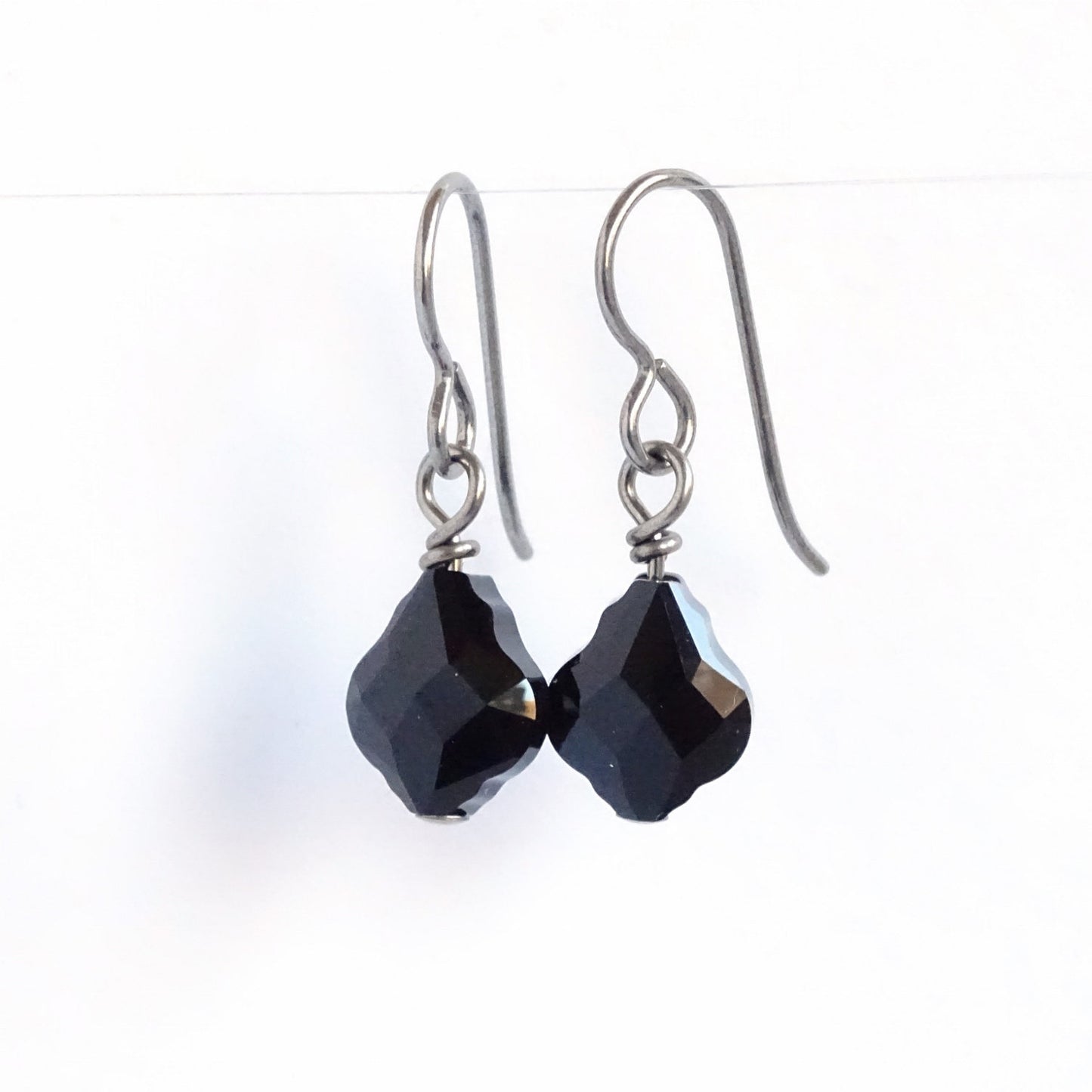 Jet Black Baroque Titanium Earrings, Black Baroque Swarovski Crystal, Hypoallergenic Nickel Free Pure Niobium Earrings for Sensitive Ears
