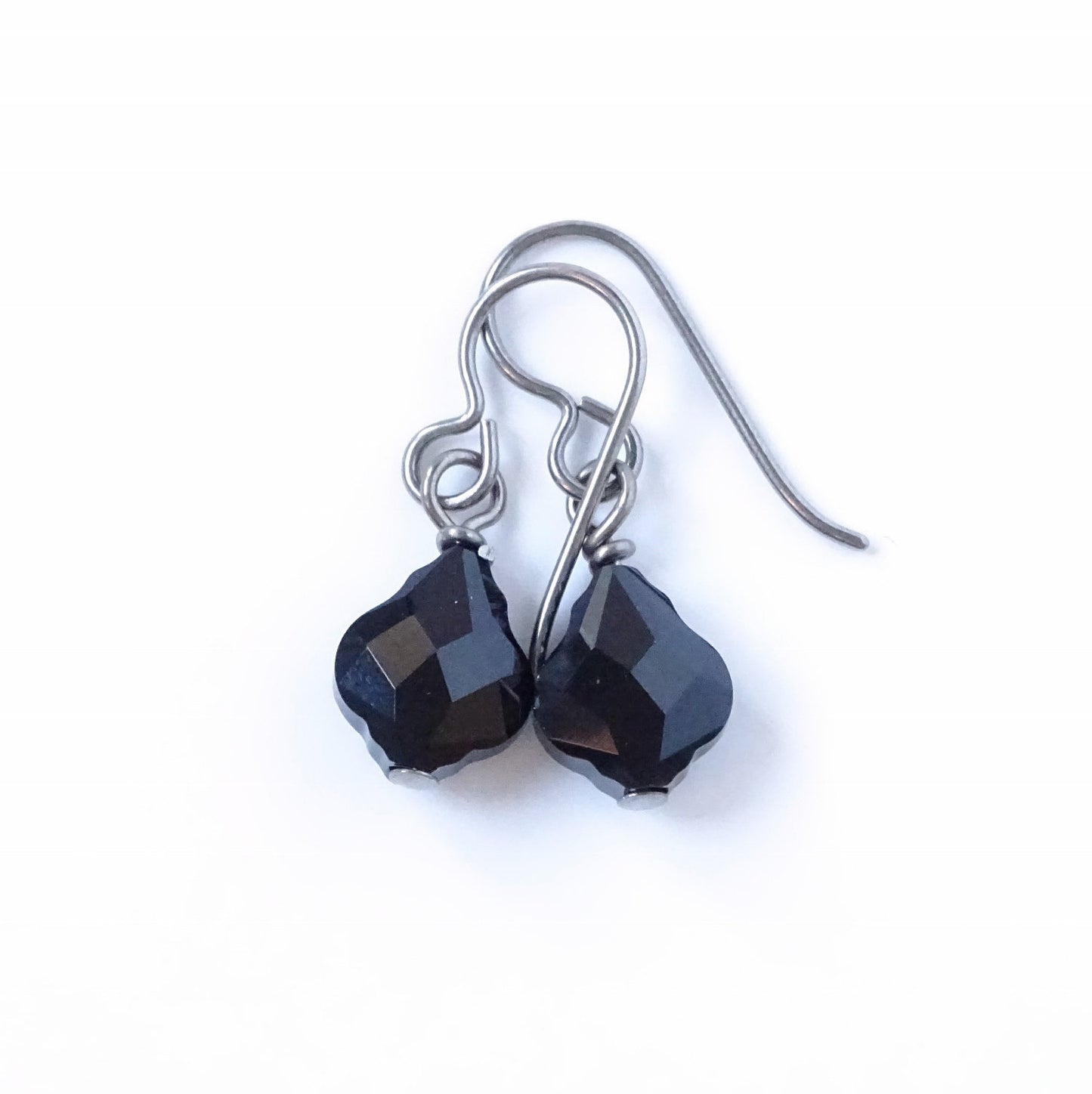 Jet Black Baroque Titanium Earrings, Black Baroque Swarovski Crystal, Hypoallergenic Nickel Free Pure Niobium Earrings for Sensitive Ears