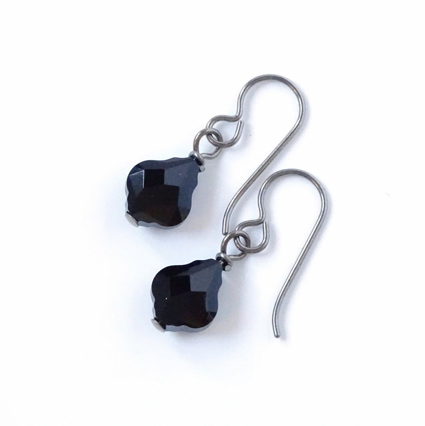 Jet Black Baroque Titanium Earrings, Black Baroque Swarovski Crystal, Hypoallergenic Nickel Free Pure Niobium Earrings for Sensitive Ears