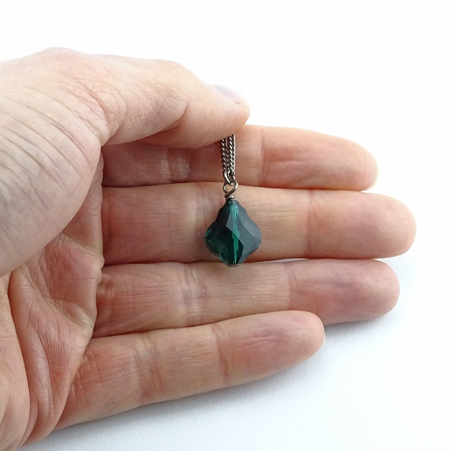 Emerald Green Baroque Crystal Titanium Necklace, Nickel Free Necklace For Sensitive Skin, Swarovski Crystal Pure Titanium Hypoallergenic