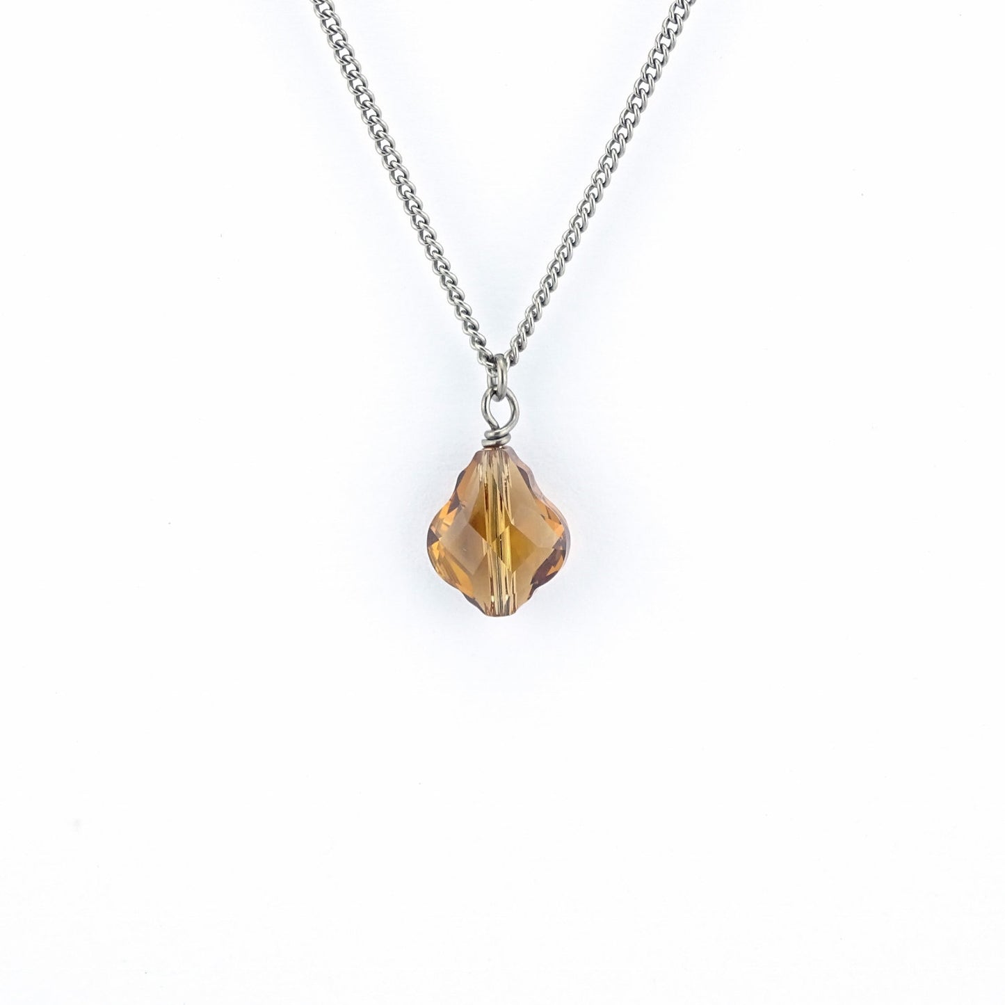Topaz Baroque Crystal Titanium Necklace, Nickel Free Necklace For Sensitive Skin, Light Smoked Topaz Swarovski Crystal Pure Titanium Jewelry