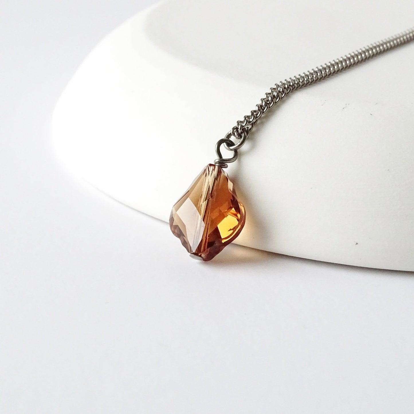 Topaz Baroque Crystal Titanium Necklace, Nickel Free Necklace For Sensitive Skin, Light Smoked Topaz Swarovski Crystal Pure Titanium Jewelry