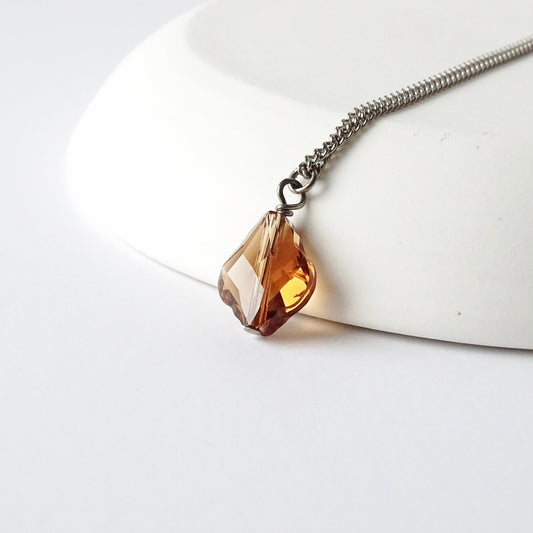 Topaz Baroque Crystal Titanium Necklace, Nickel Free Necklace For Sensitive Skin, Light Smoked Topaz Swarovski Crystal Pure Titanium Jewelry
