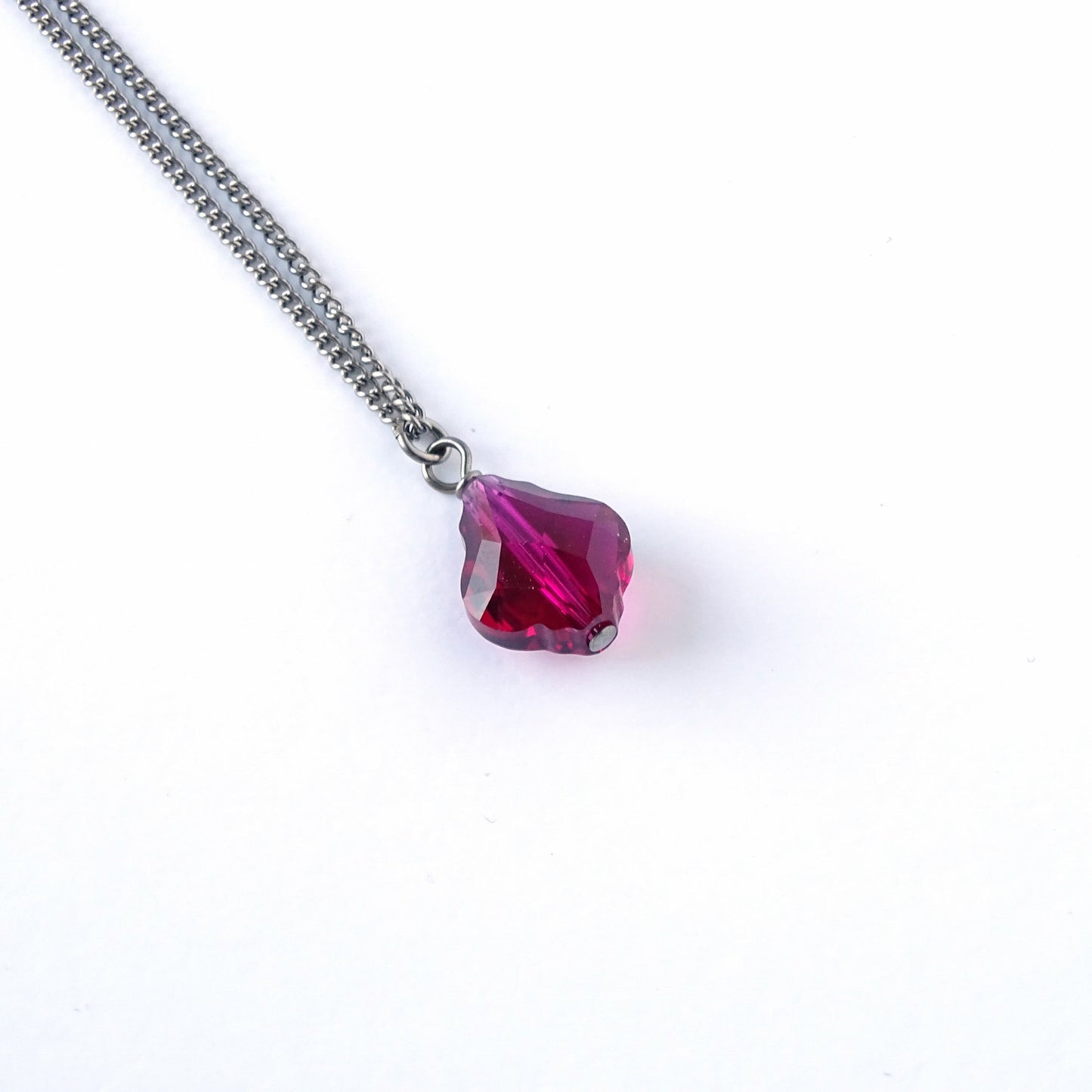 Ruby Baroque Crystal Titanium Necklace, Nickel Free Necklace For Sensitive Skin, Ruby Red Pink Swarovski Crystal, Pure Titanium Jewelry