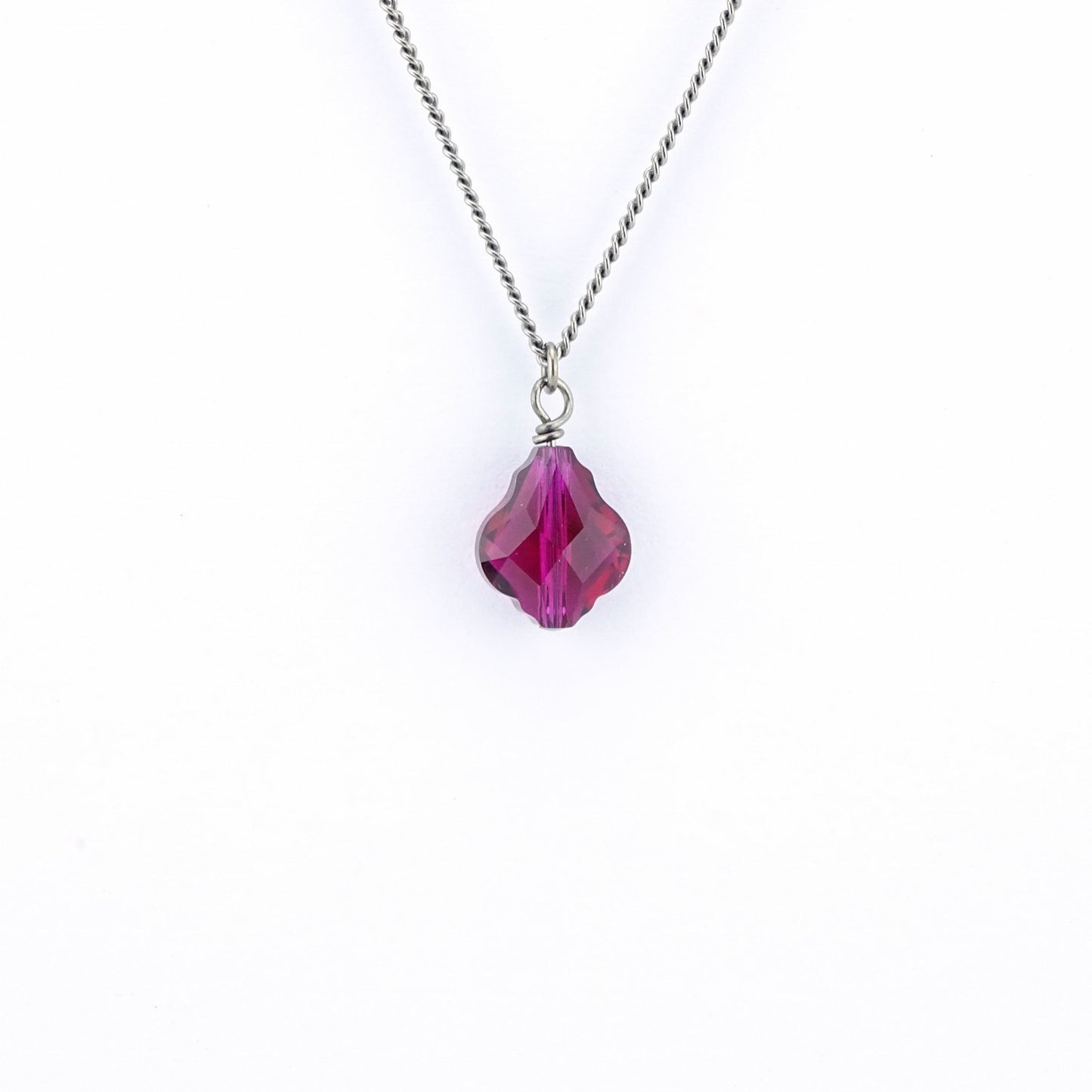 Ruby Baroque Crystal Titanium Necklace, Nickel Free Necklace For Sensitive Skin, Ruby Red Pink Swarovski Crystal, Pure Titanium Jewelry