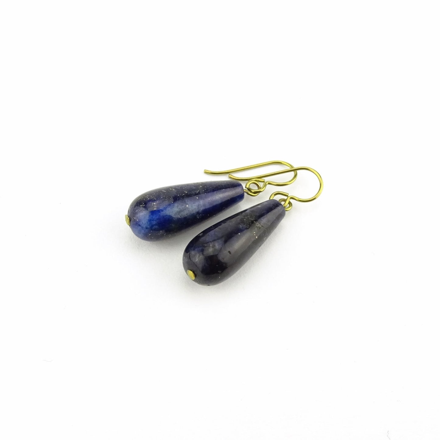 Lapis Lazuli Teardrop Gold Niobium Earrings, Dark Royal Blue Stone Nickel Free Earrings, Hypoallergenic Gold Color Earrings