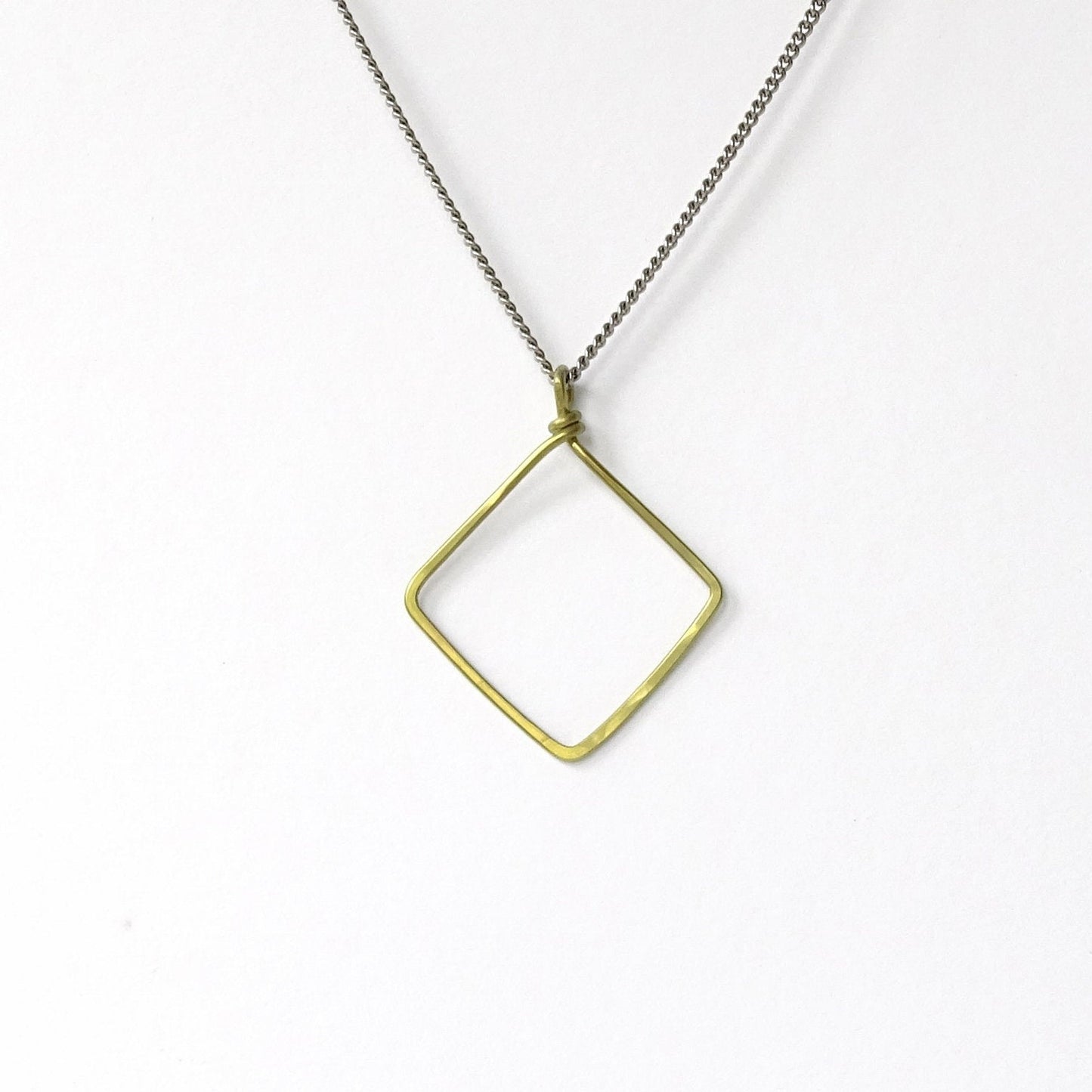 Diamond Square Hoop Titanium Necklace, Hammered Geometric Gold Niobium Pendant, Hypoallergenic Nickel Free Necklace for Sensitive Skin