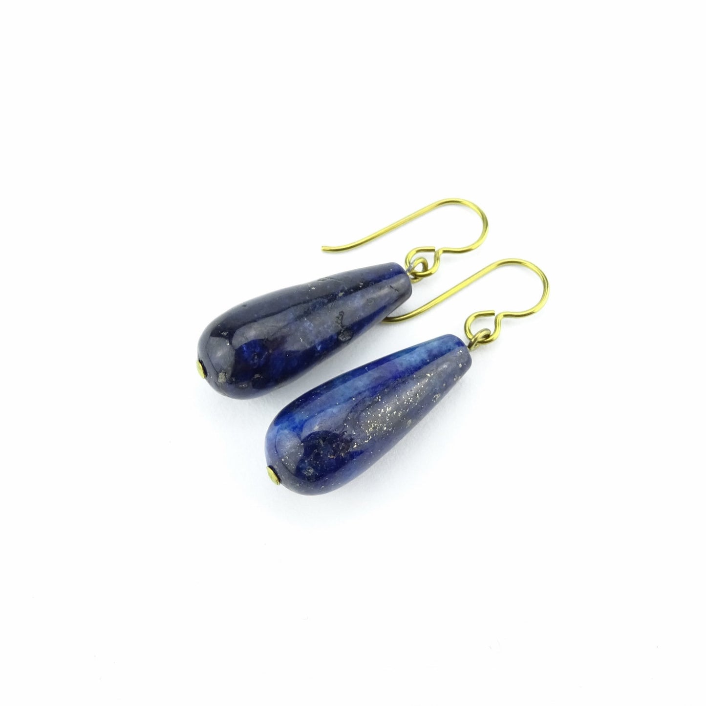 Lapis Lazuli Teardrop Gold Niobium Earrings, Dark Royal Blue Stone Nickel Free Earrings, Hypoallergenic Gold Color Earrings