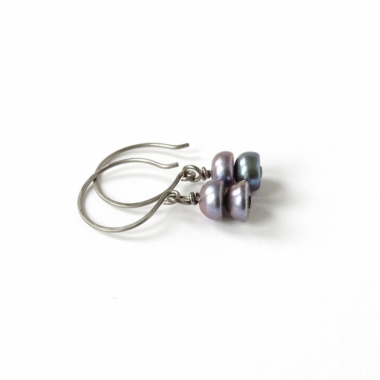 Gray Peacock Pearl Niobium Earrings, Grey Button Pearl Titanium Earrings for Sensitive Ears, Hypoallergenic Nickel Free, Freshwater Pearls