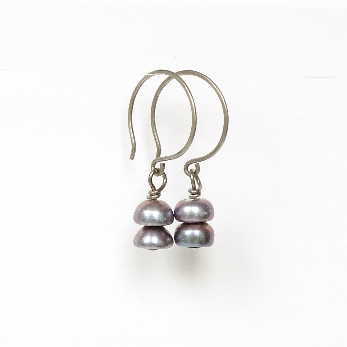Gray Peacock Pearl Niobium Earrings, Grey Button Pearl Titanium Earrings for Sensitive Ears, Hypoallergenic Nickel Free, Freshwater Pearls