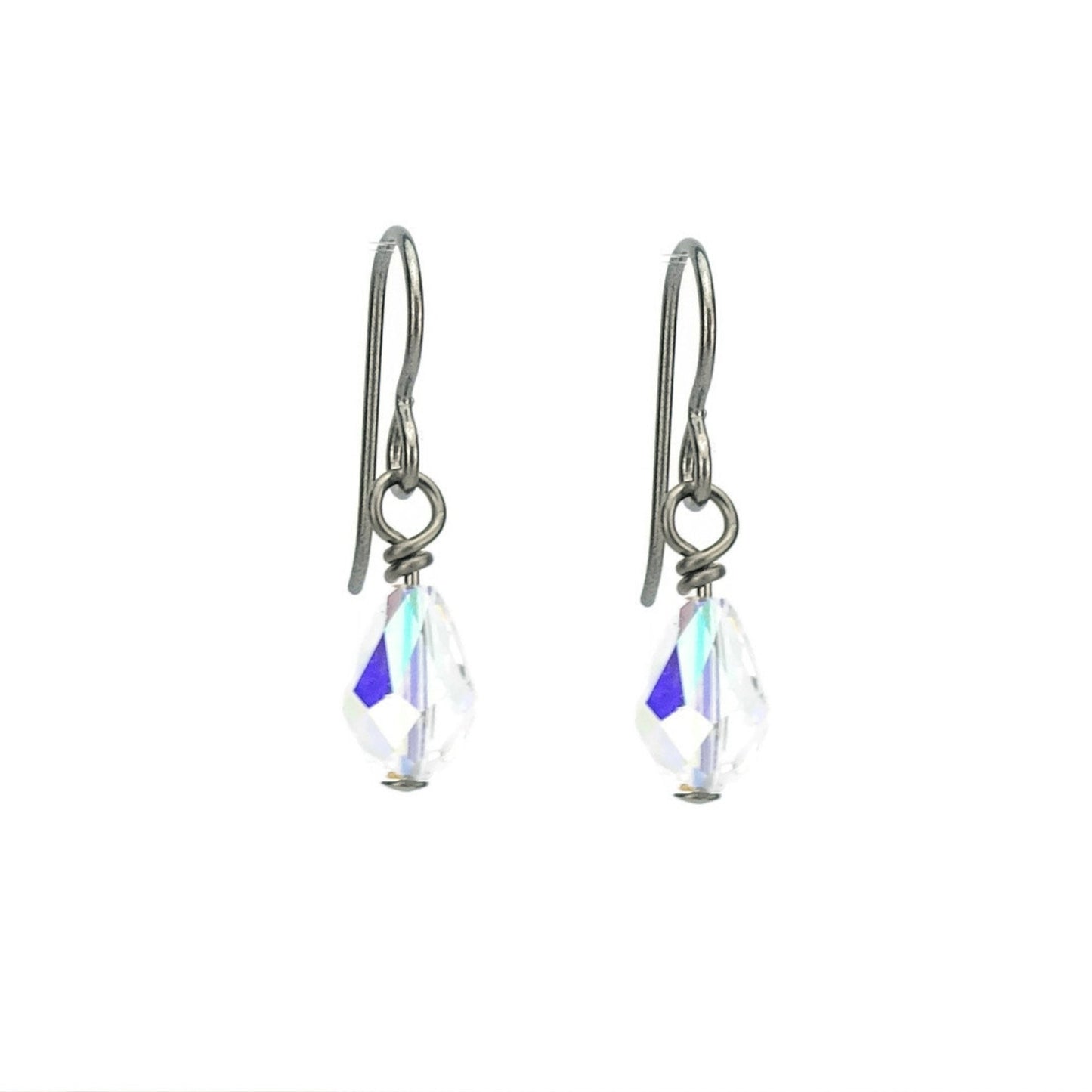 Niobium Earrings Crystal Aurora Borealis Hypo Allergenic Titanium Earrings, Swarovski Crystal Teardrop No Nickel Earrings for Sensitive Ears