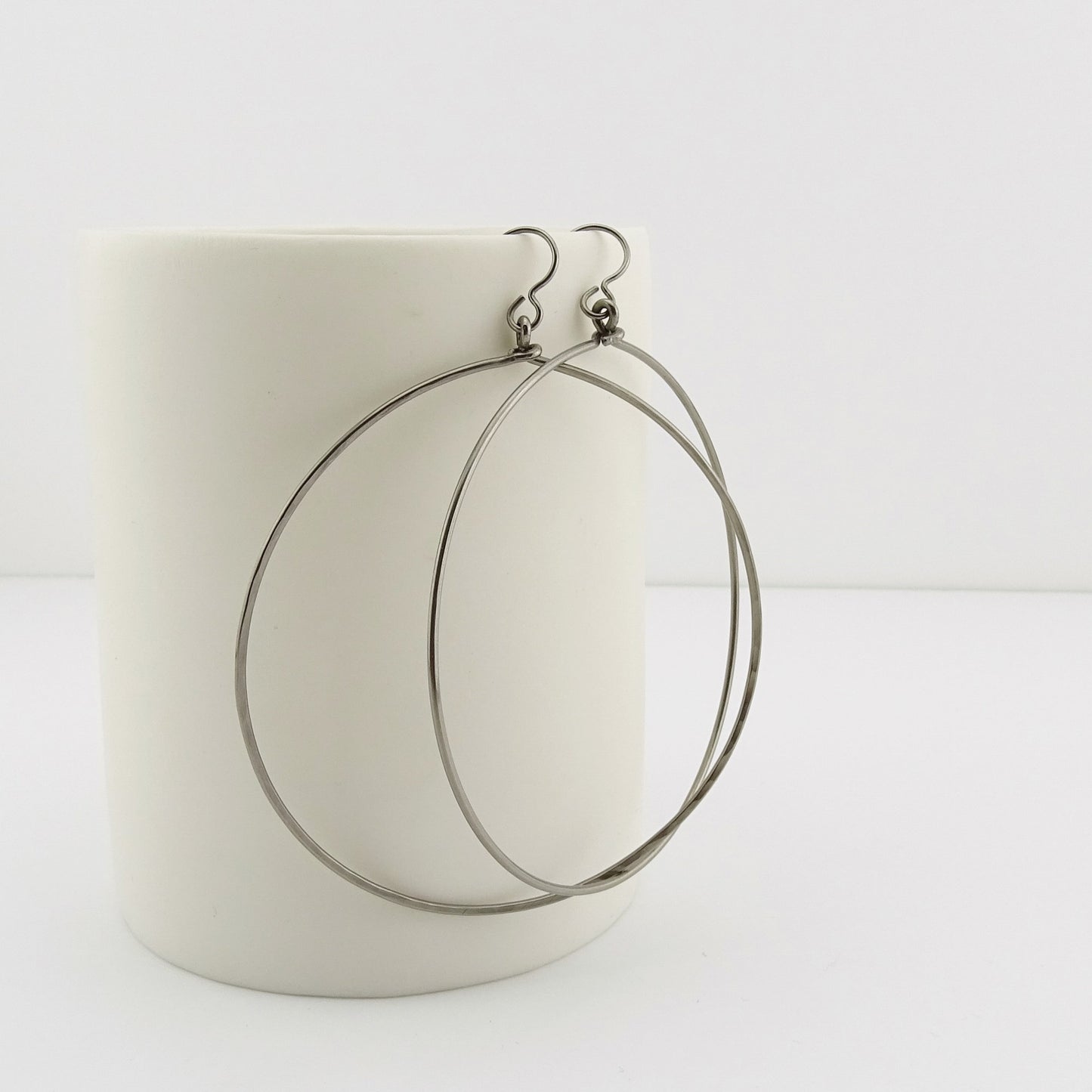 Large Dangle Niobium Hoops, Titanium Hoop Earrings for Sensitive Ears, Nickel Free Hypoallergenic Big Hoops, Silver Gray Niobium,