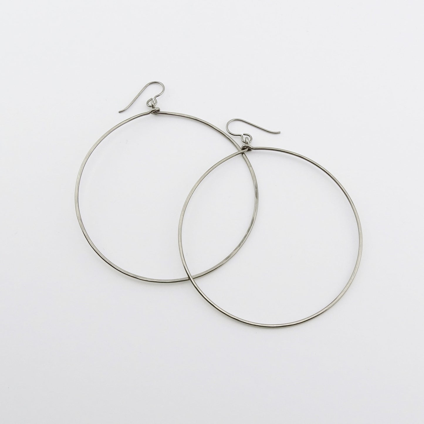 Large Dangle Niobium Hoops, Titanium Hoop Earrings for Sensitive Ears, Nickel Free Hypoallergenic Big Hoops, Silver Gray Niobium,