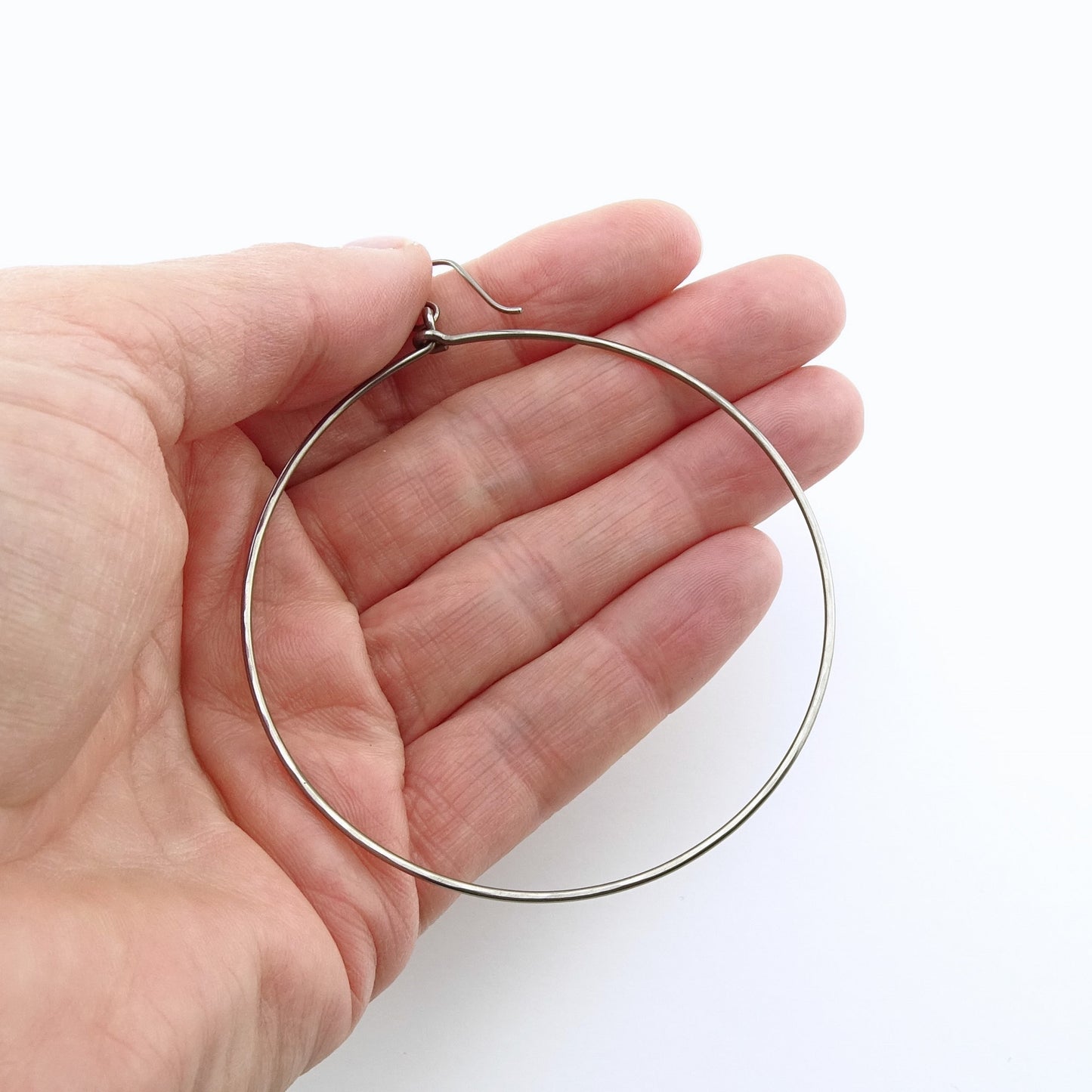 Large Dangle Niobium Hoops, Titanium Hoop Earrings for Sensitive Ears, Nickel Free Hypoallergenic Big Hoops, Silver Gray Niobium,