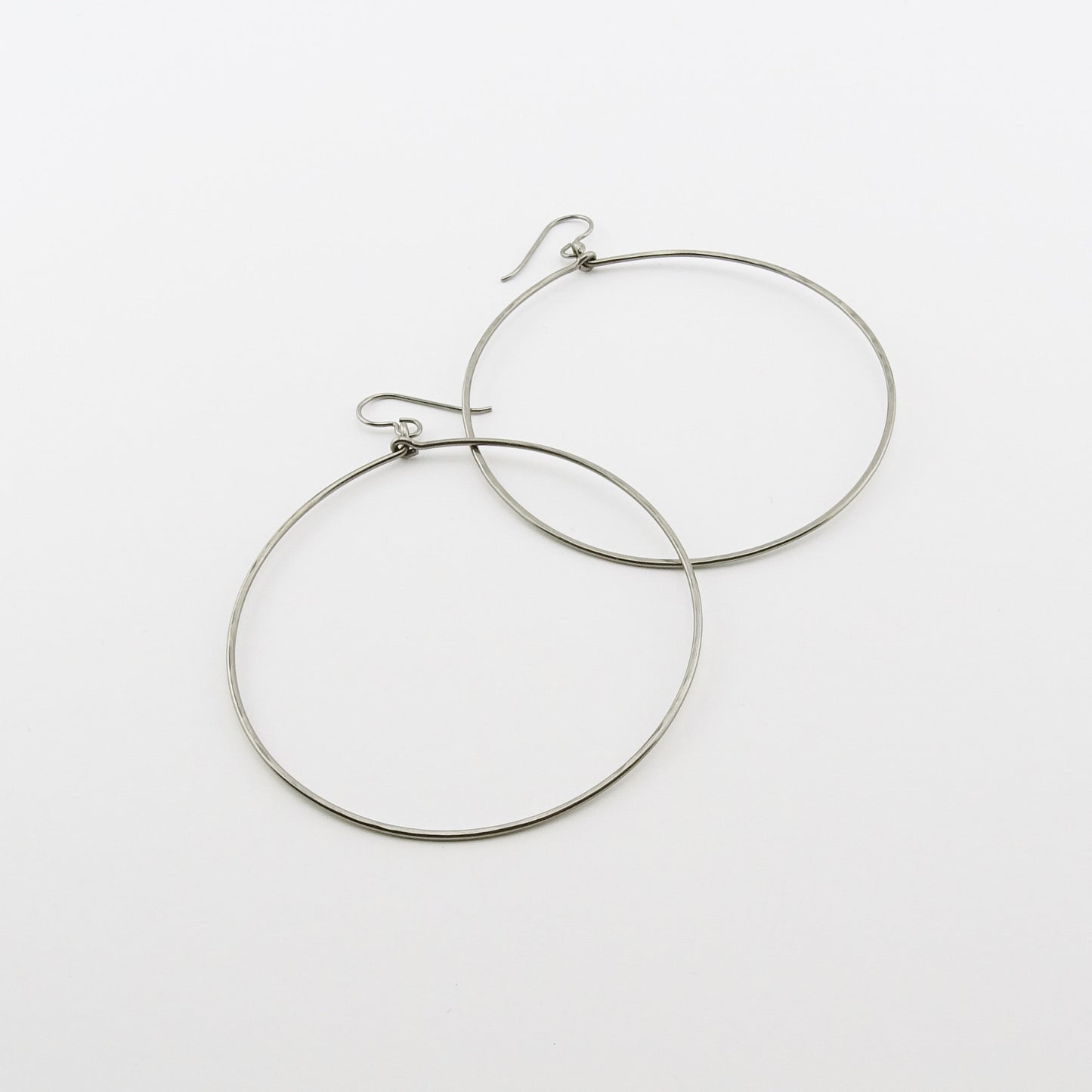 Large Dangle Niobium Hoops, Titanium Hoop Earrings for Sensitive Ears, Nickel Free Hypoallergenic Big Hoops, Silver Gray Niobium,