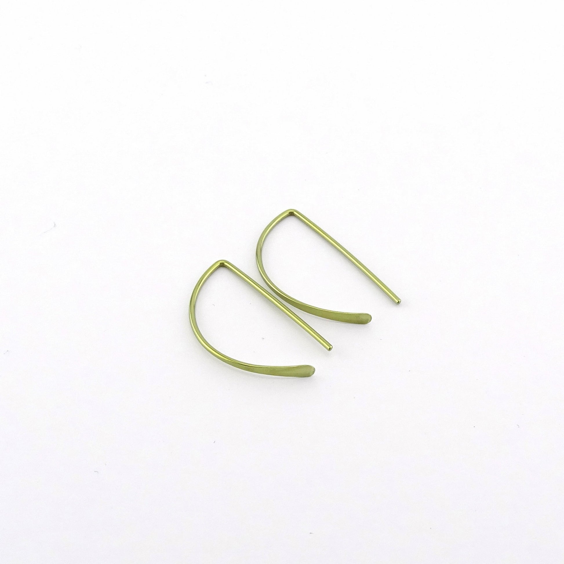 Gold Niobium Half a Hoop Threader Earrings, Gold Nickel Free D Shaped Slider Earrings, Niobium Small Open Hoops, Hypoallergenic Semi Circle