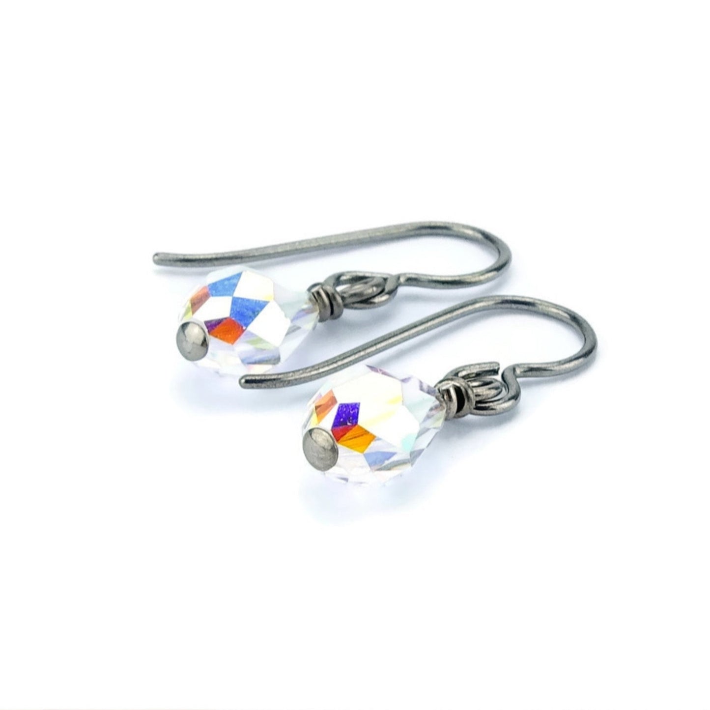 Niobium Earrings Crystal Aurora Borealis Hypo Allergenic Titanium Earrings, Swarovski Crystal Teardrop No Nickel Earrings for Sensitive Ears