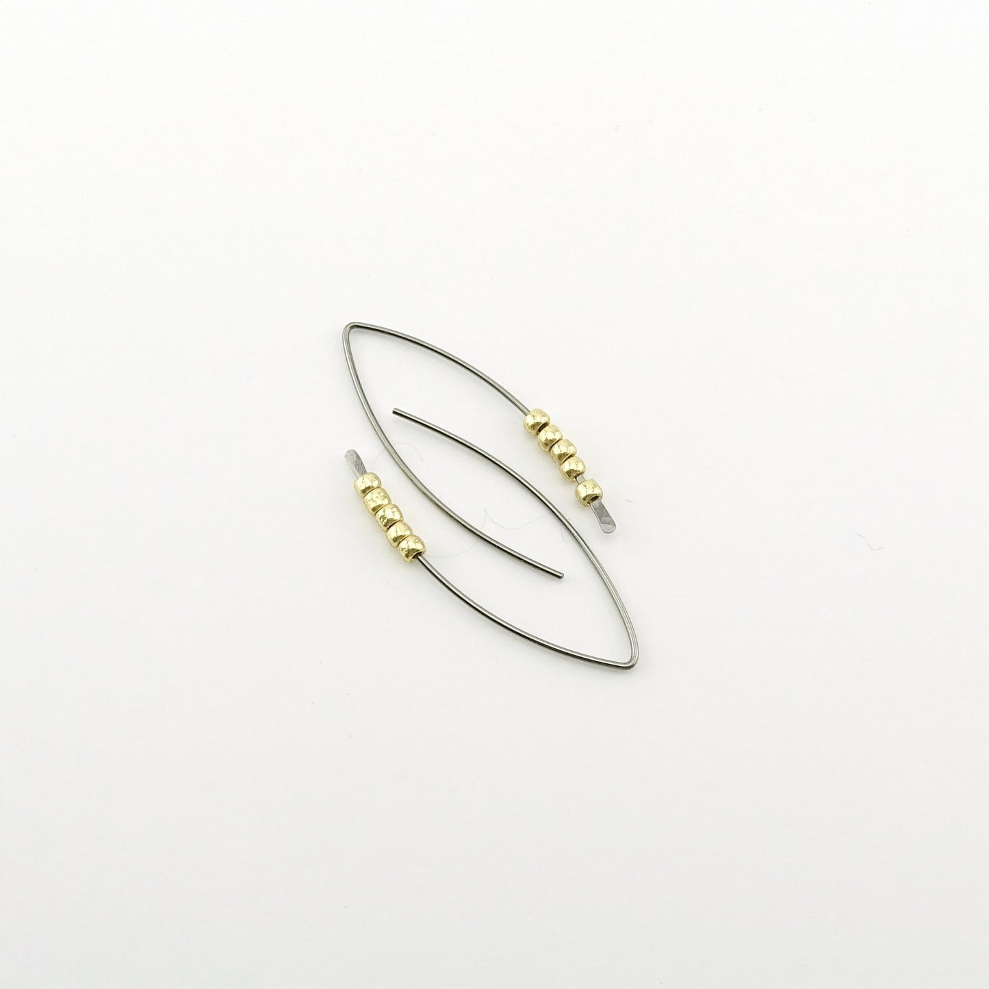 Gold Beaded Niobium Wishbone Threader Earrings, Nickel Free Tiny Gold Beads Threaders, Hypoallergenic Sliders for Sensitive Ears