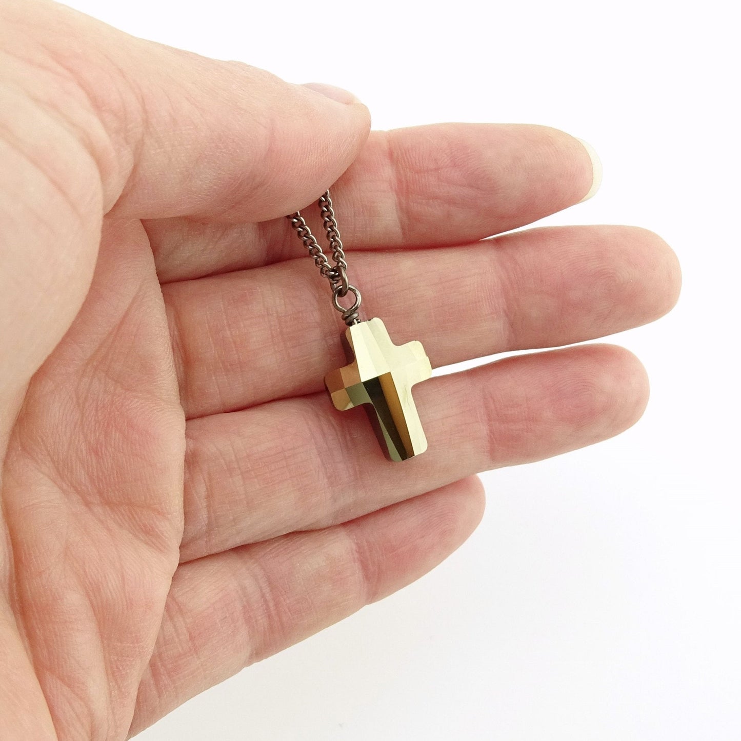 Metallic Gold Cross Titanium Necklace, Gold Swarovski Crystal Cross Nickel Free Necklace for Sensitive Skin, Hypoallergenic Pure Titanium