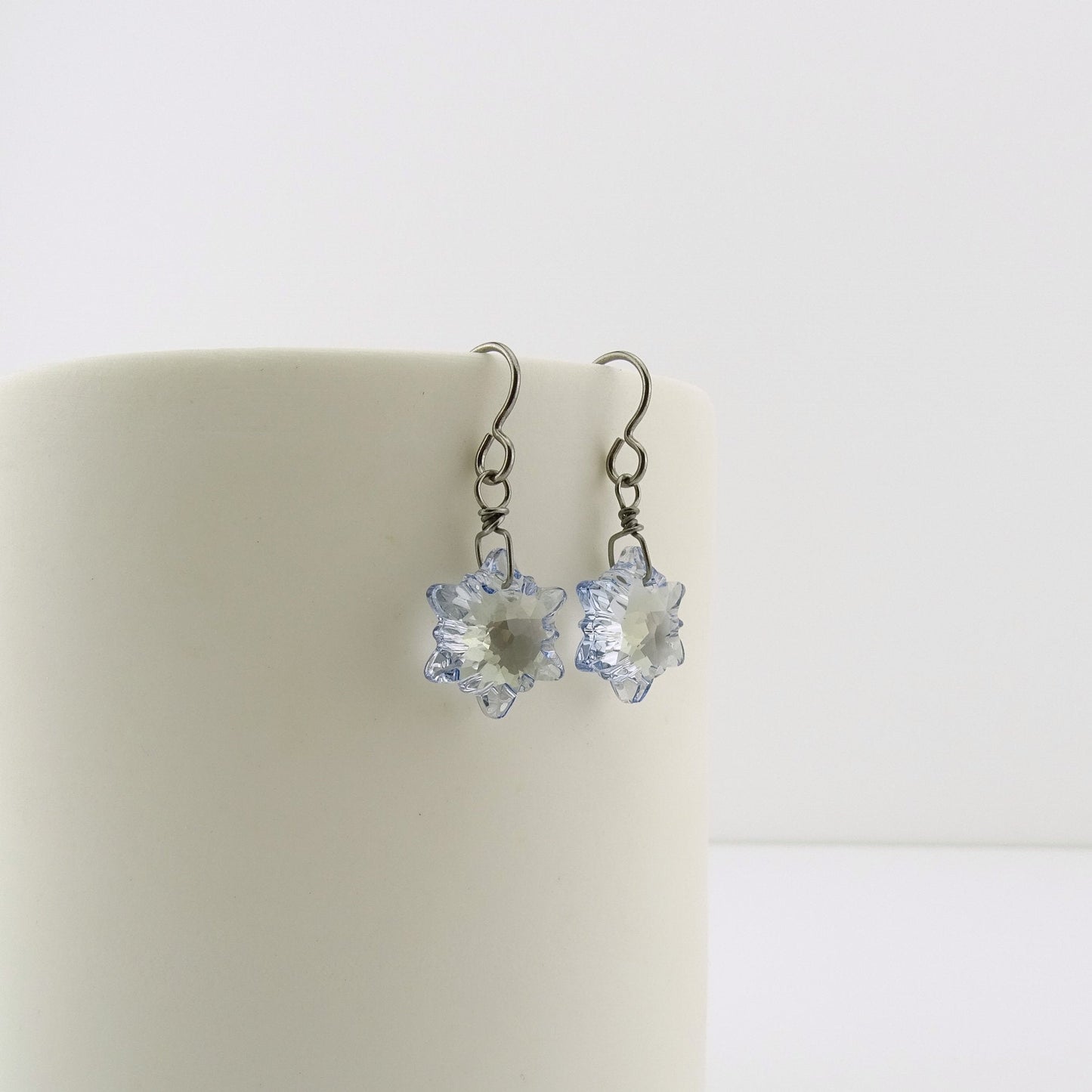 Blue Shade Edelweiss Titanium Earrings, Pale Blue Swarovski Crystal Niobium Earrings, Hypoallergenic Nickel Free Earrings for Sensitive Ears