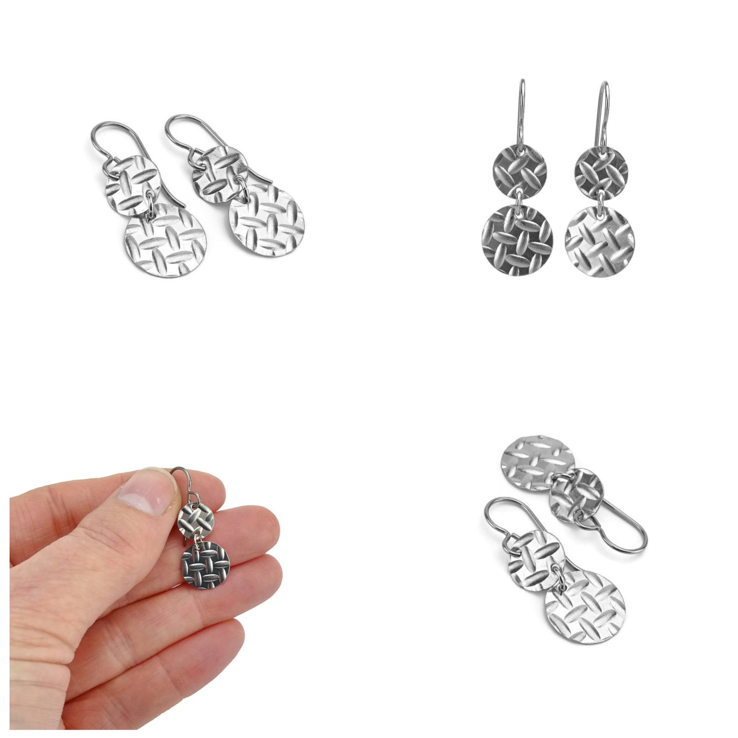 Nickel Free Double Disc Earrings, Armor Patterned Niobium Discs Titanium Earrings, Hypoallergenic Embossed Disk Earrings for Sensitive Ears